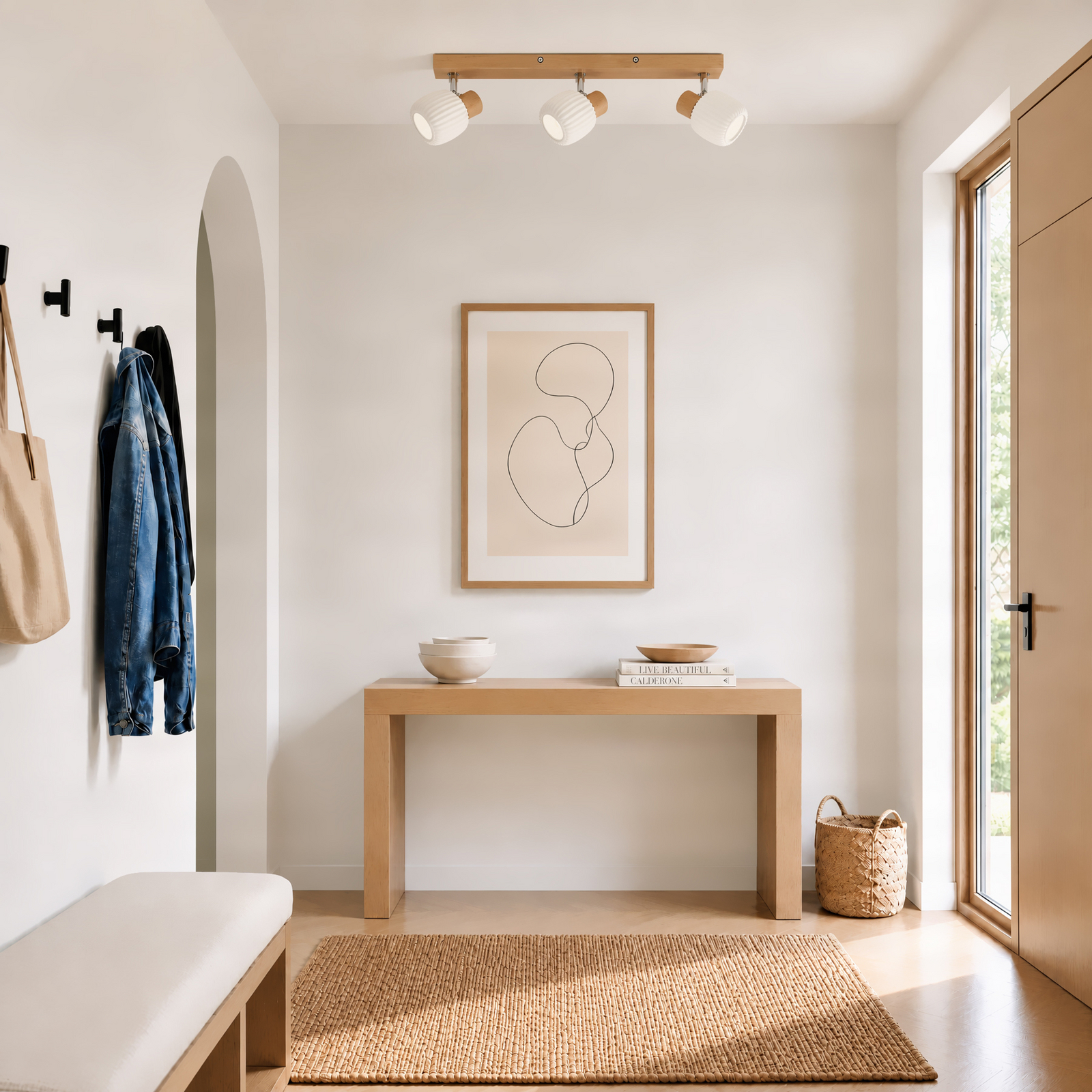 Darla ceiling spotlight, 3-bulb, white/wood-effect – Lindby Darla ceiling spotlight, 3-bulb, white/wood-effect – Lindby