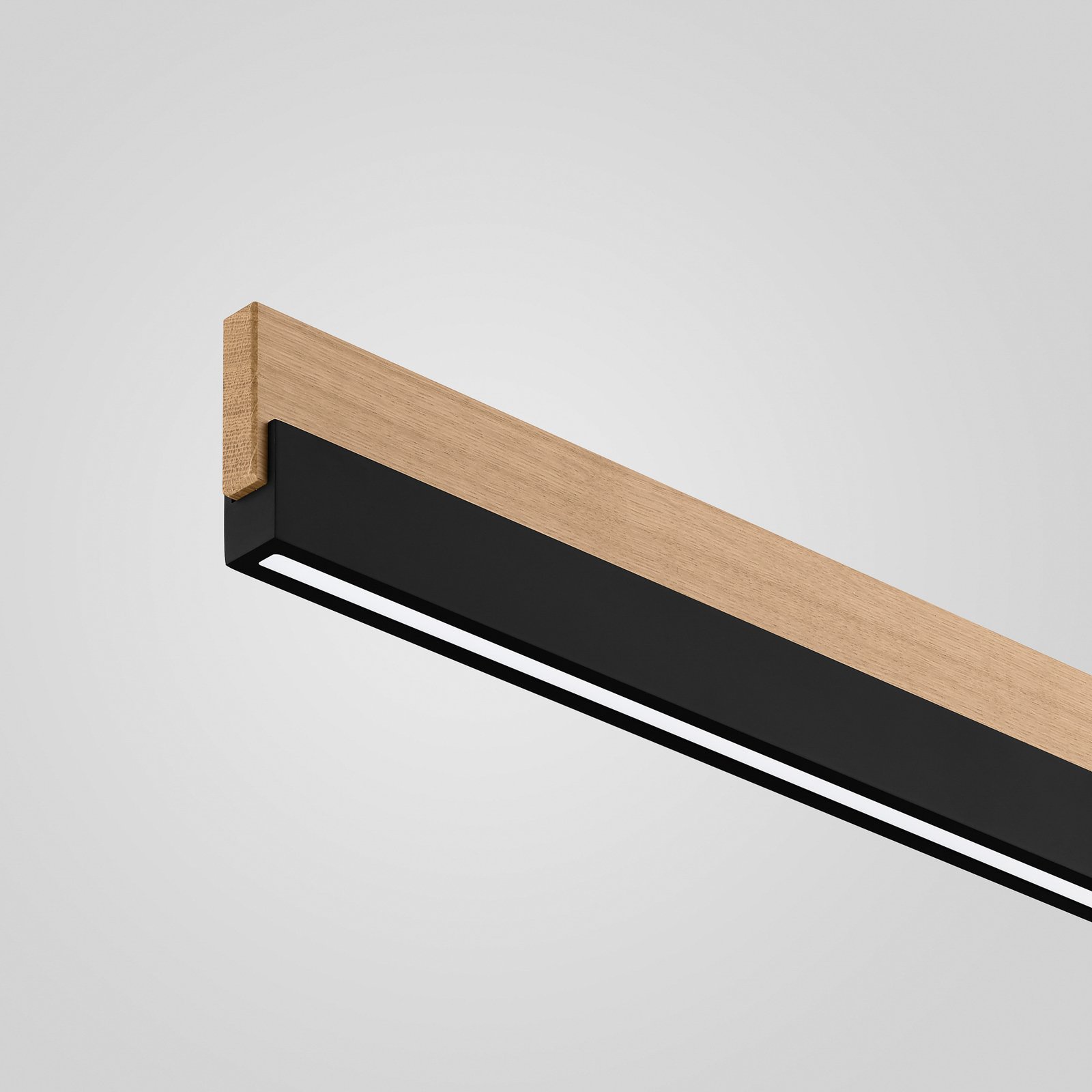 Quitani Suspension LED Keijo, noir/chêne, longueur 143 cm