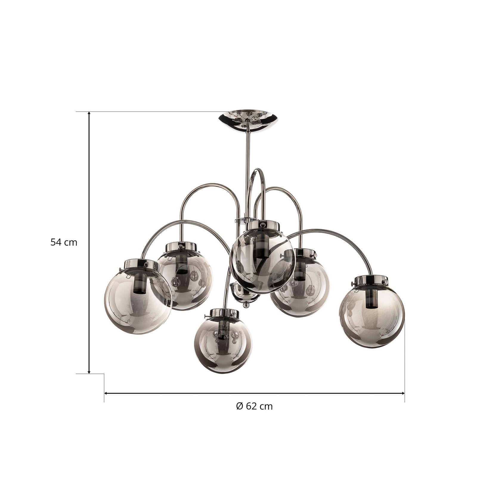 Belize ceiling light, six-bulb, silver