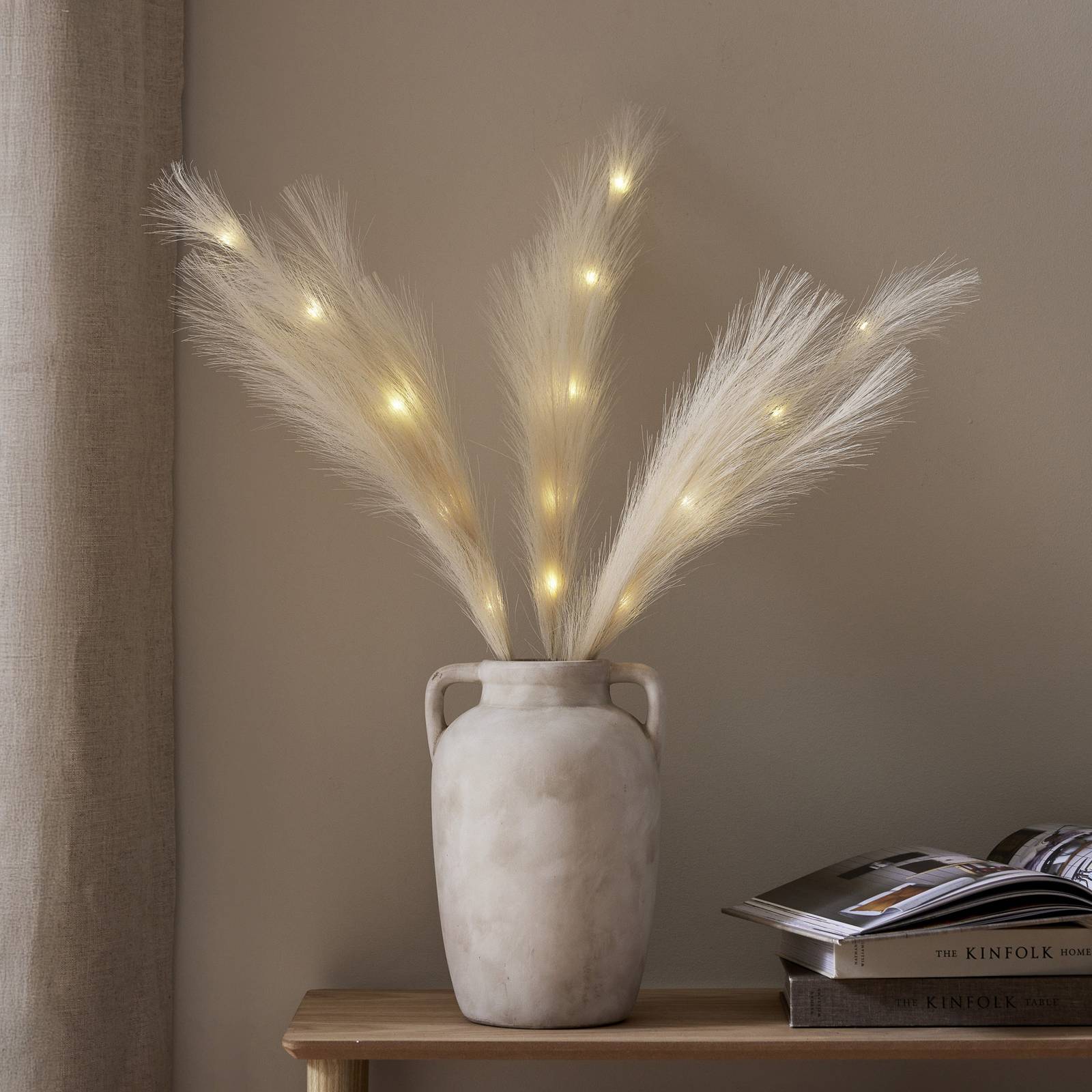Ozdobne piórka LED „Plumes”, beżowe, 3 gałązki, 15 piór, poliester