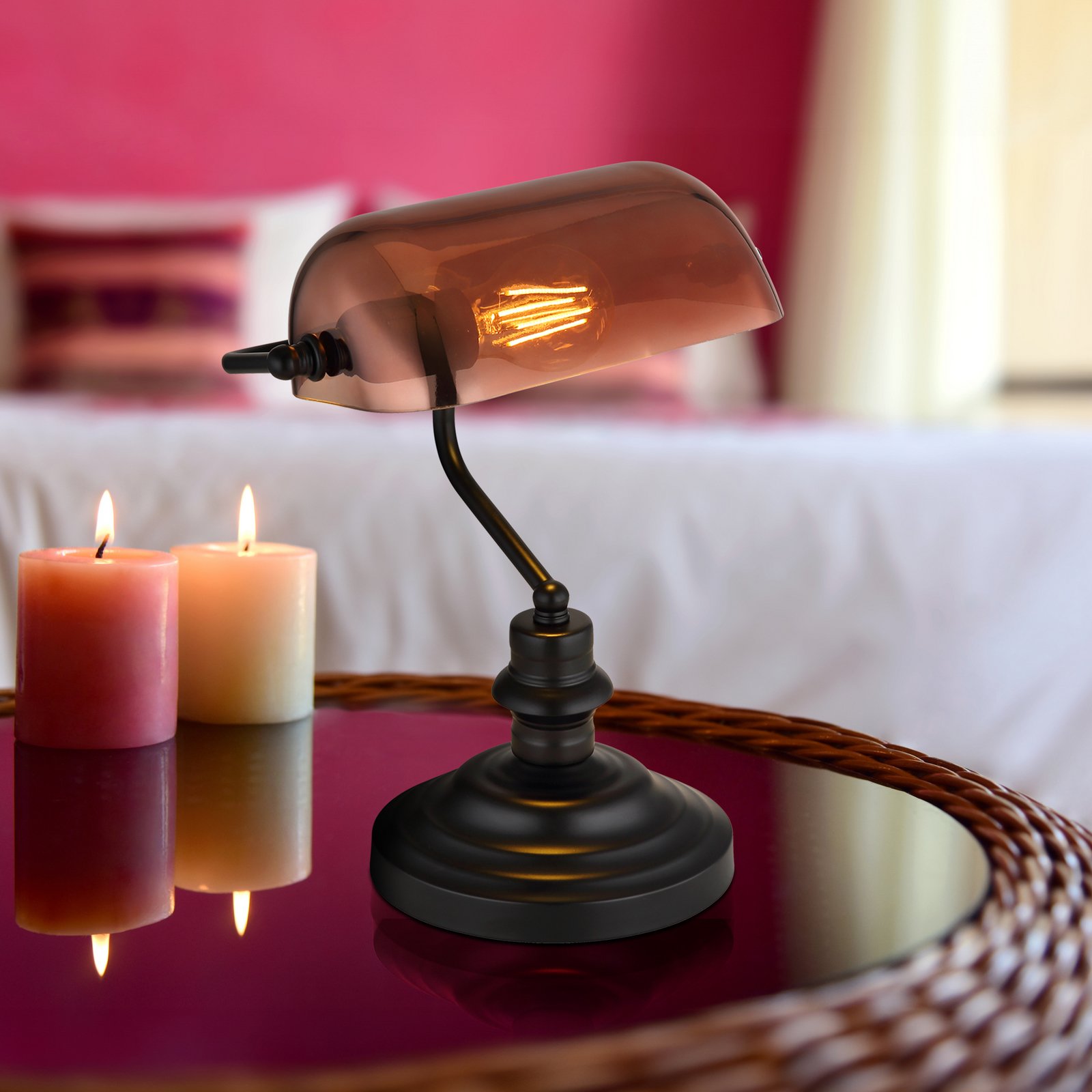 Candeeiro de mesa Antique, cor cobre/preto mate, altura 37 cm