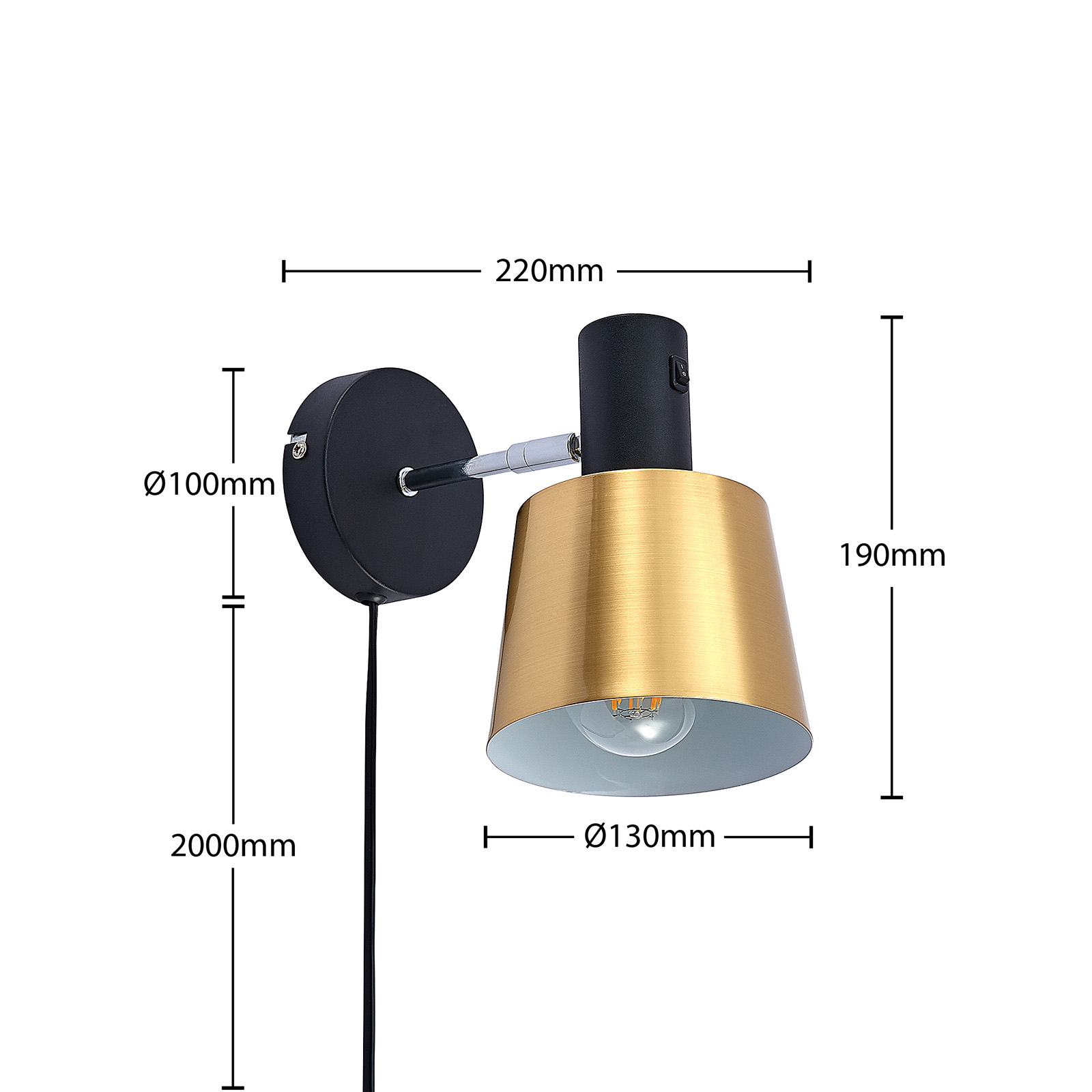 Vlada Candeeiro de Parede Matt Brass/Matt Black - Lindby