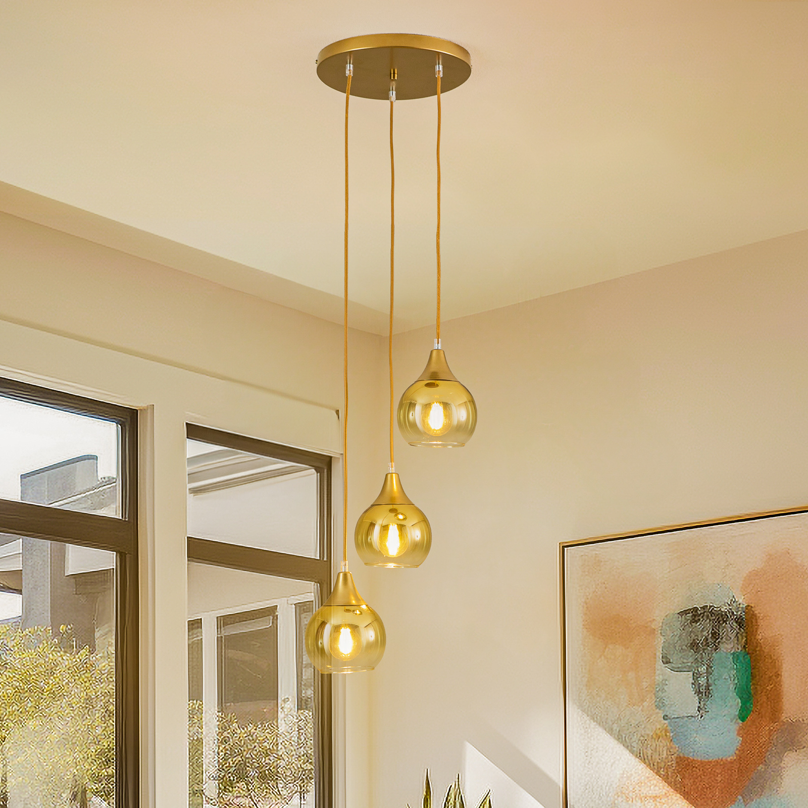 Monte pendant light, 3-bulb, circular, gold