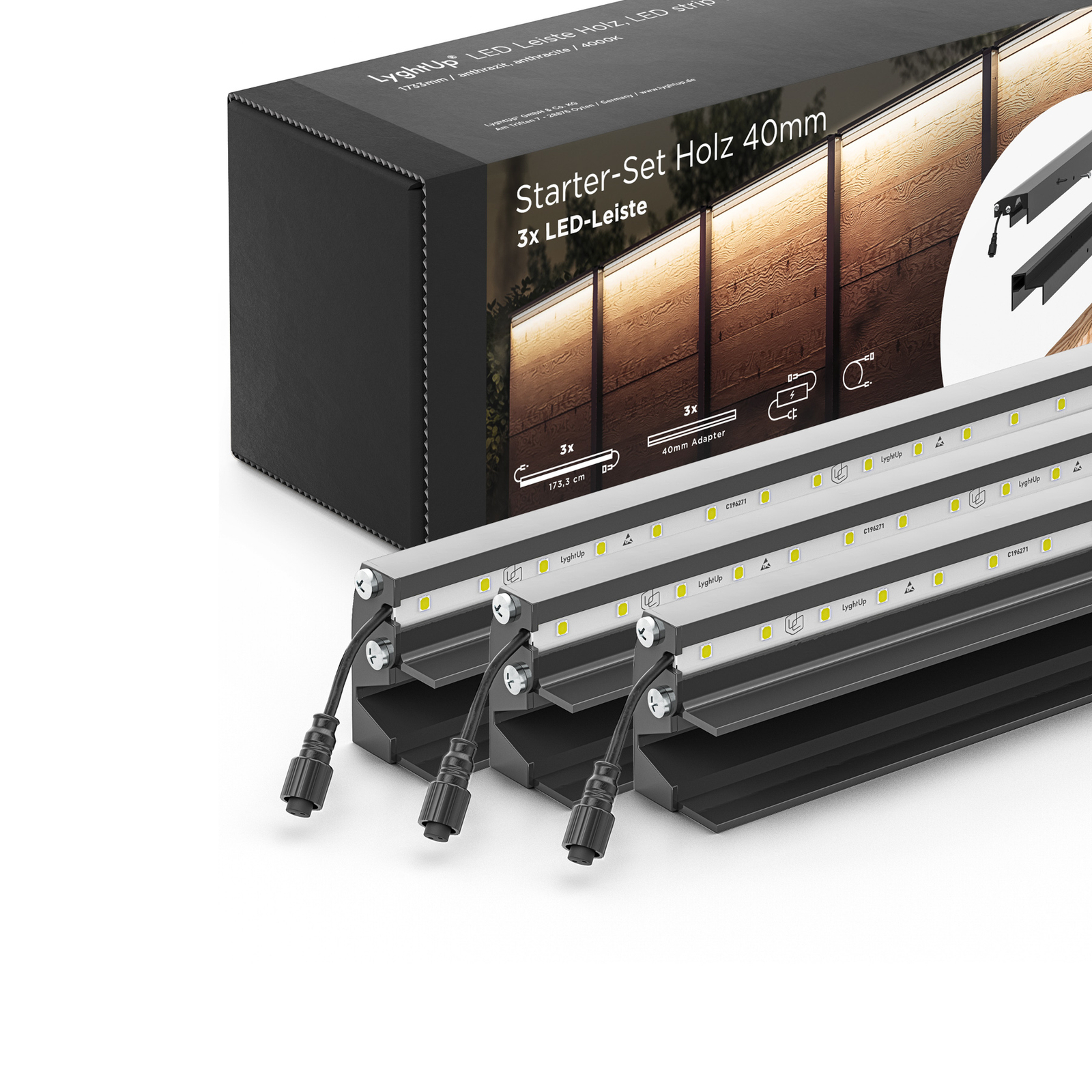 LED-Lichtleiste 3er-Starter-Set Holzzaun anthrazit