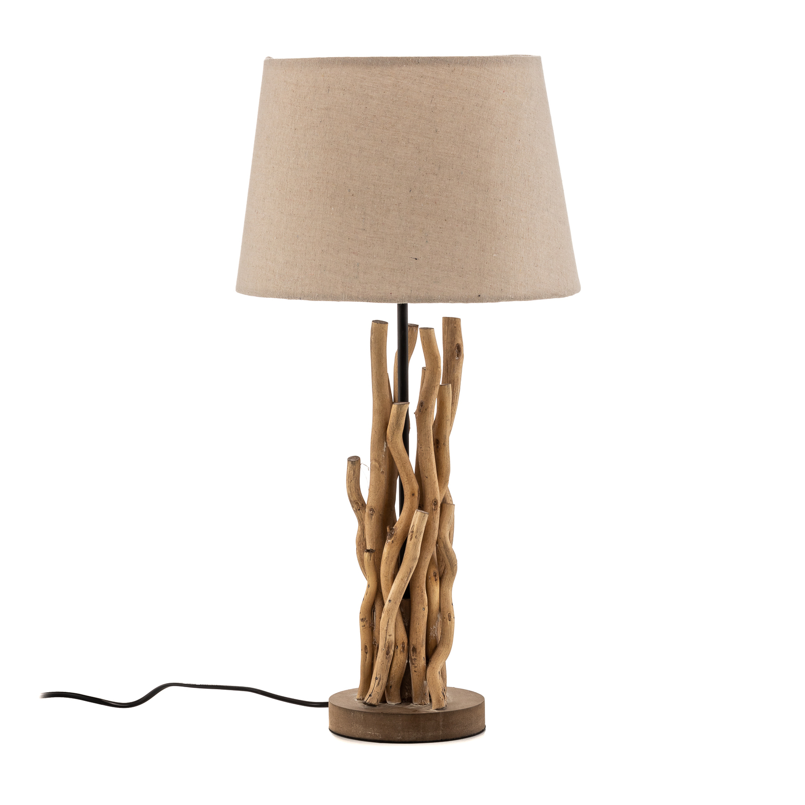 Agar table lamp, fabric lampshade and wood element