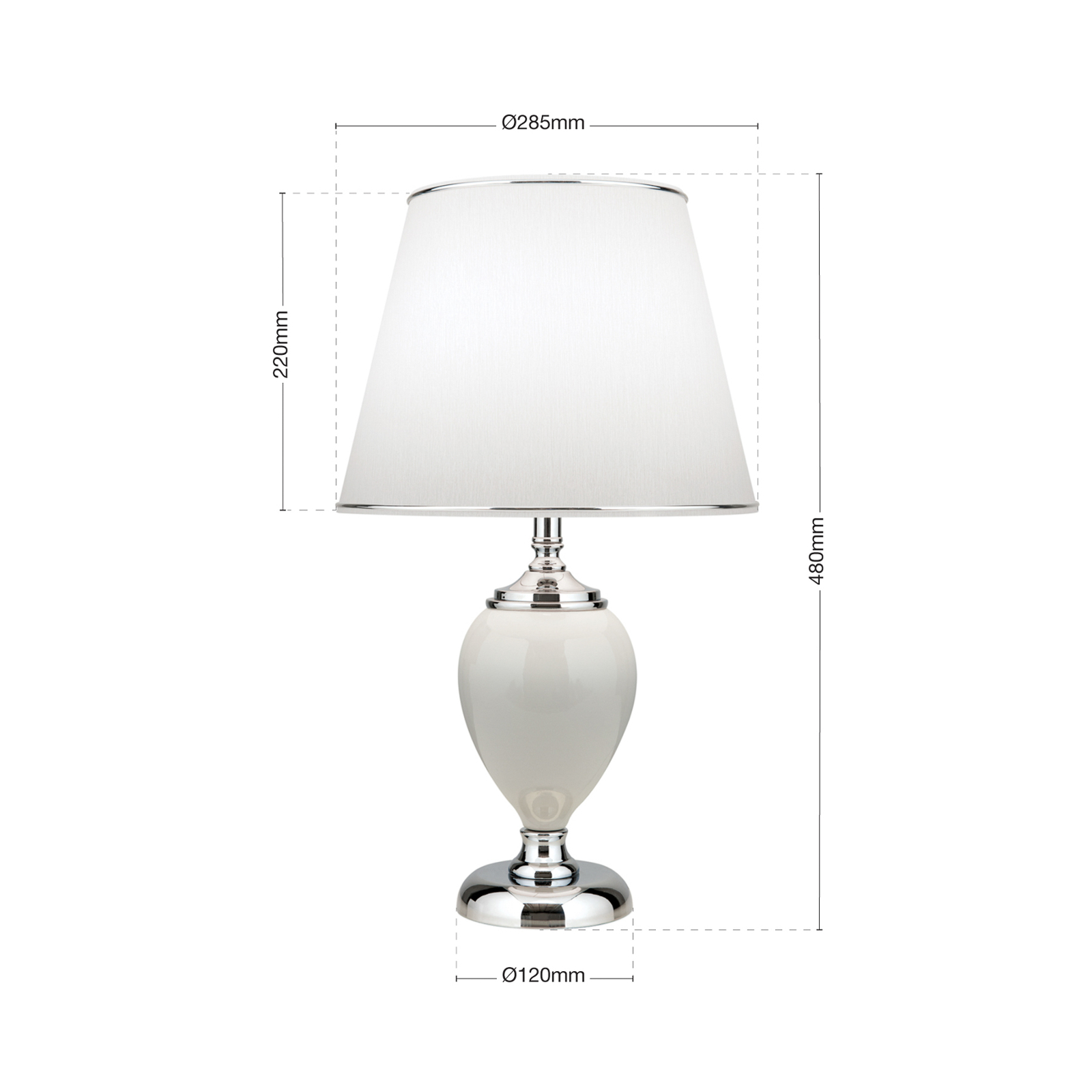 Ovum table lamp, white/chrome, height 48 cm, ceramic/chintz