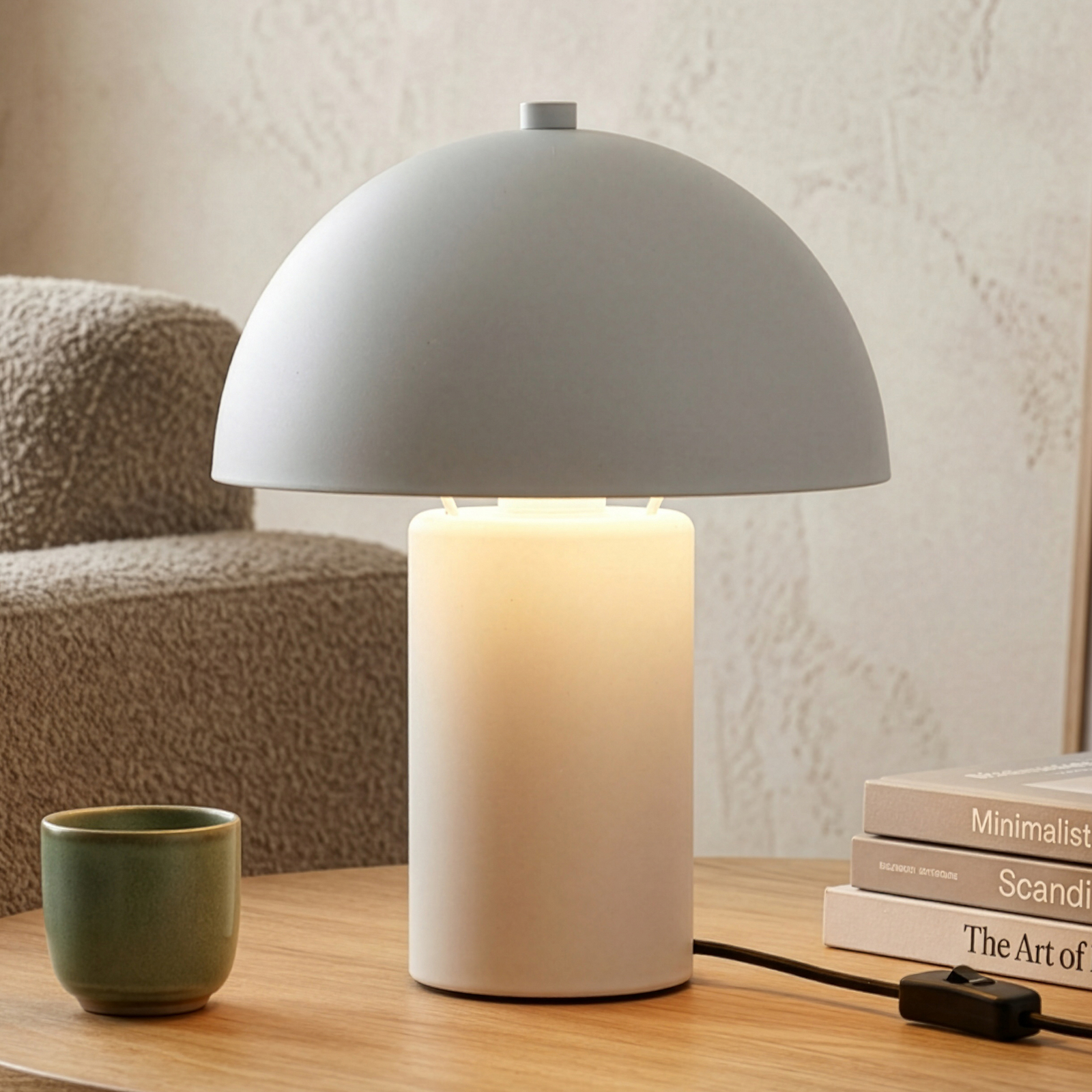 Bordlampe Enya, lysegrå, metall, høyde 25,5 cm, E14