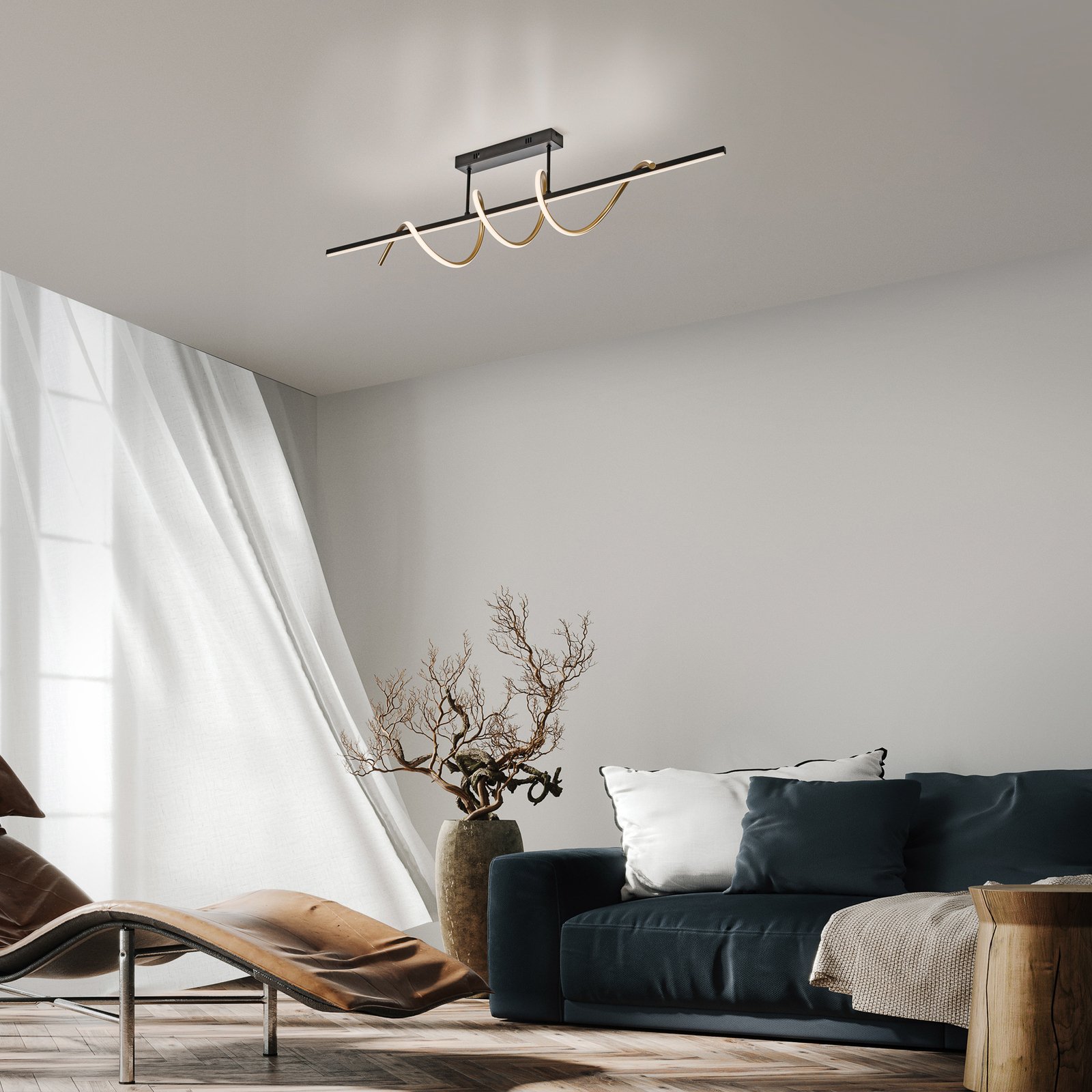 JUST LIGHT. Emanda LED ceiling light, iron, black-brass