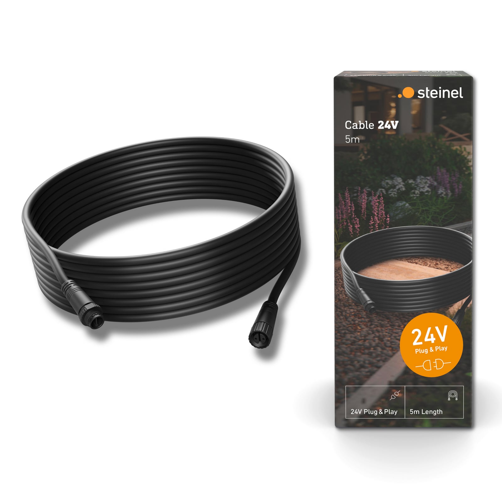 Cabo de extensão STEINEL, 500 cm, 24 V, IP67 Cabo de extensão STEINEL, 500 cm, 24 V, IP67