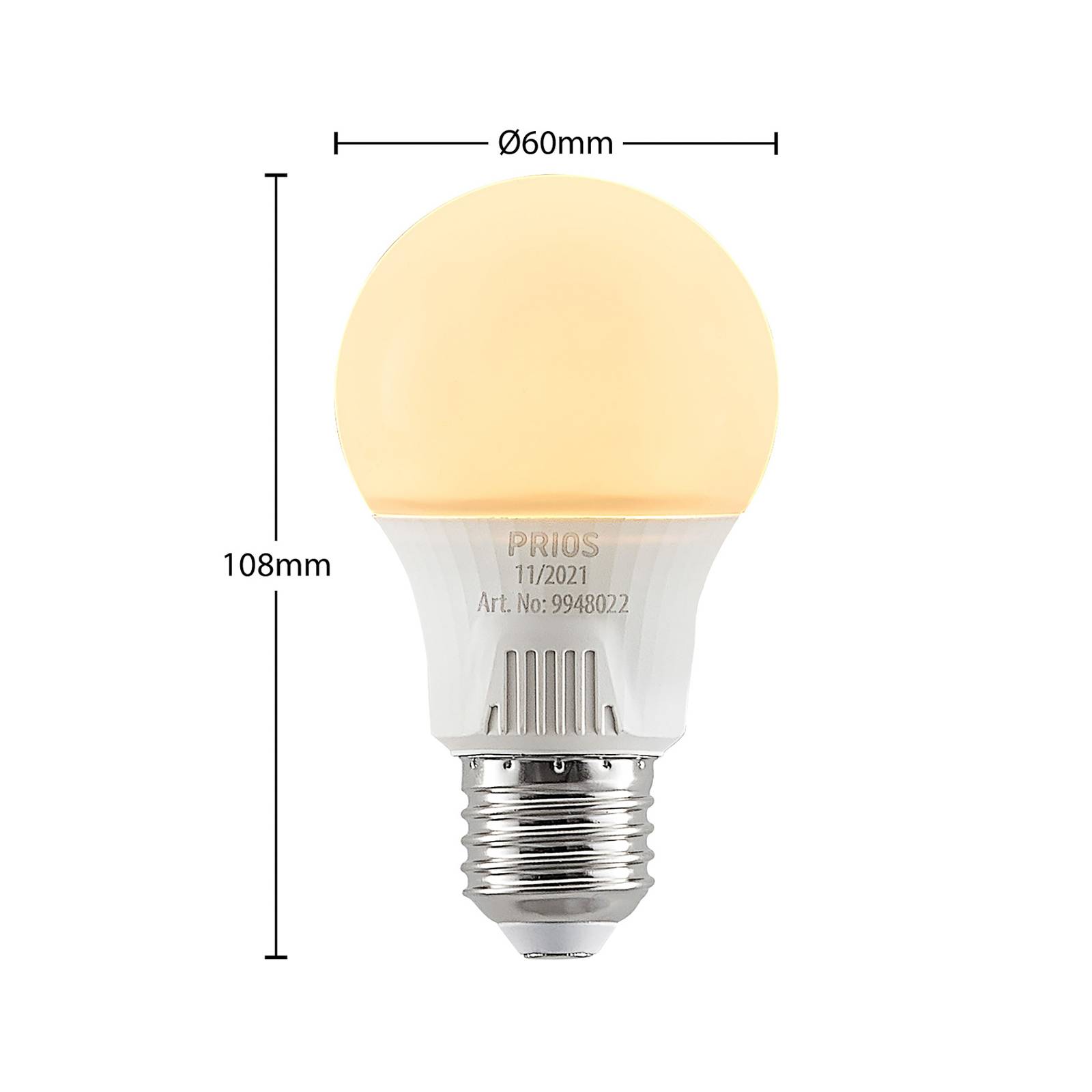 PRIOS Ampoule LED E27 A60 7 W blanche 3 000 K