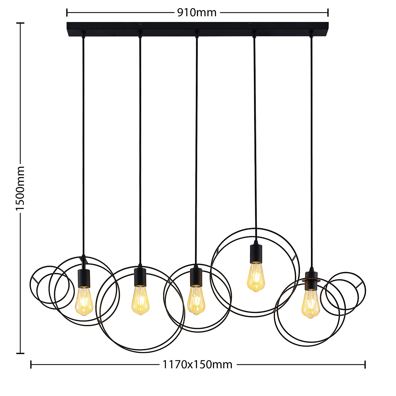 Andrik 5 Round Pendel Black - Lucande