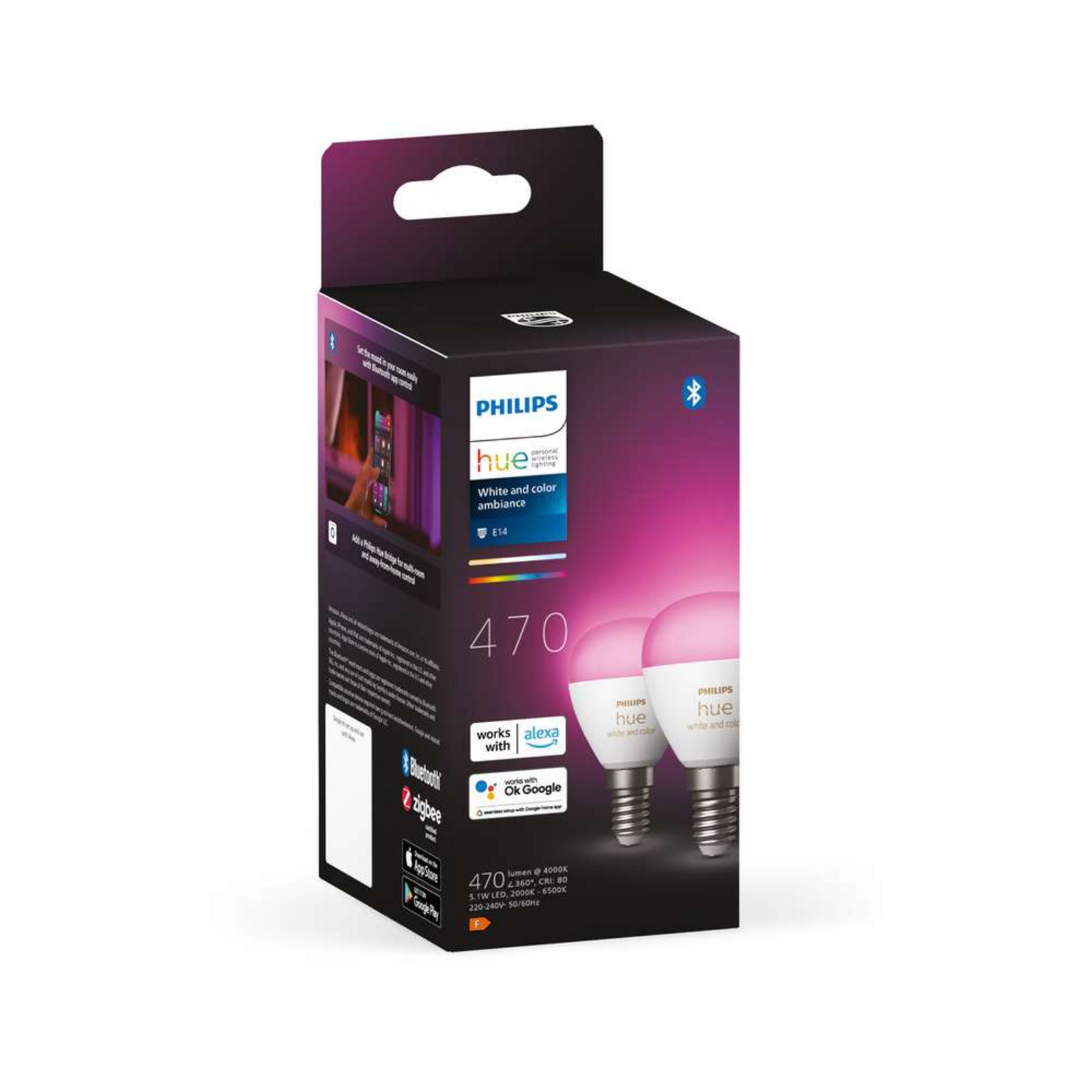 Philips Hue White&Color Amb. 5,1W Luster Crown 2 pack. E14 - Philips Hue