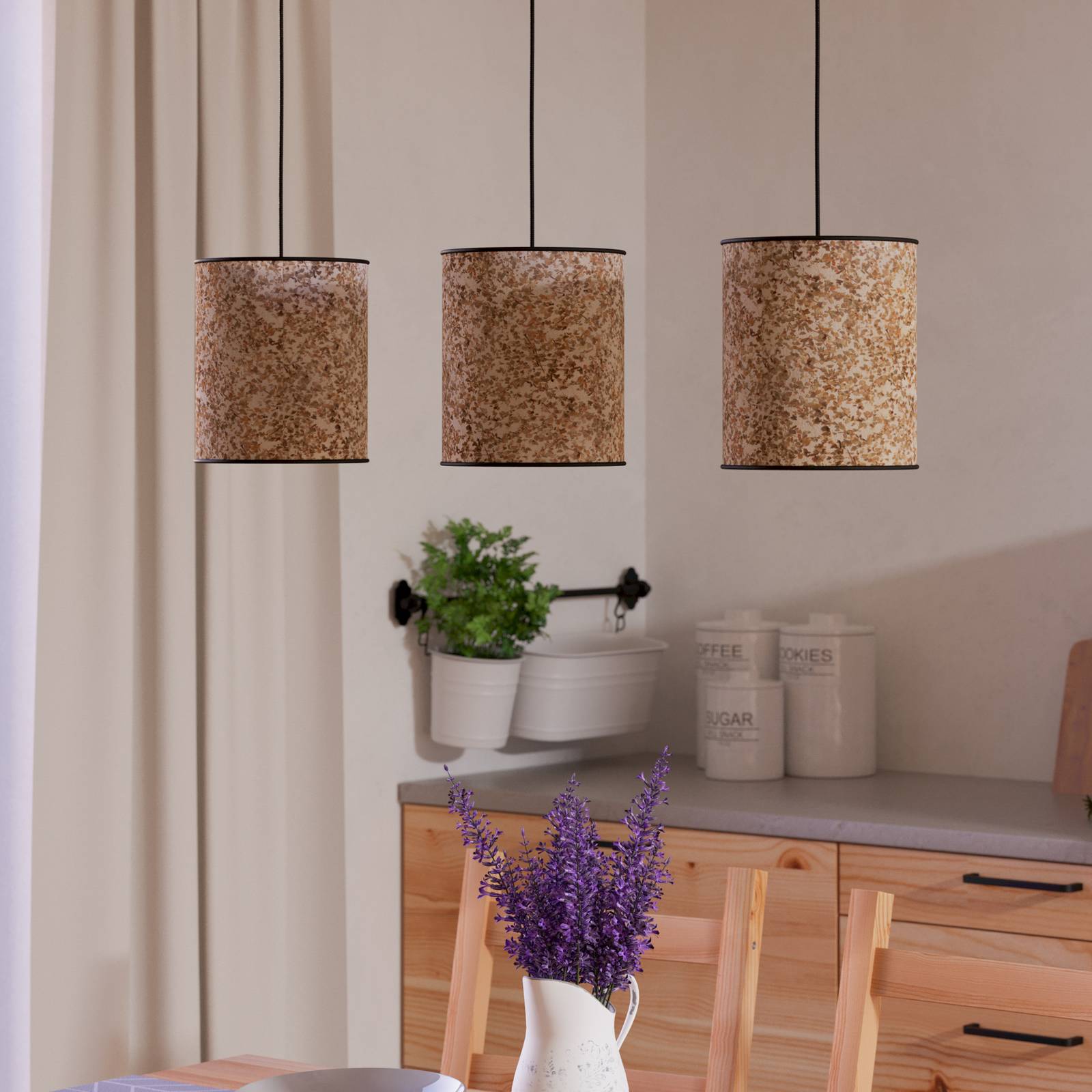 Lampa wisząca Butterburn, długość 86 cm, beżowy/zielony, 3-punktowa,
