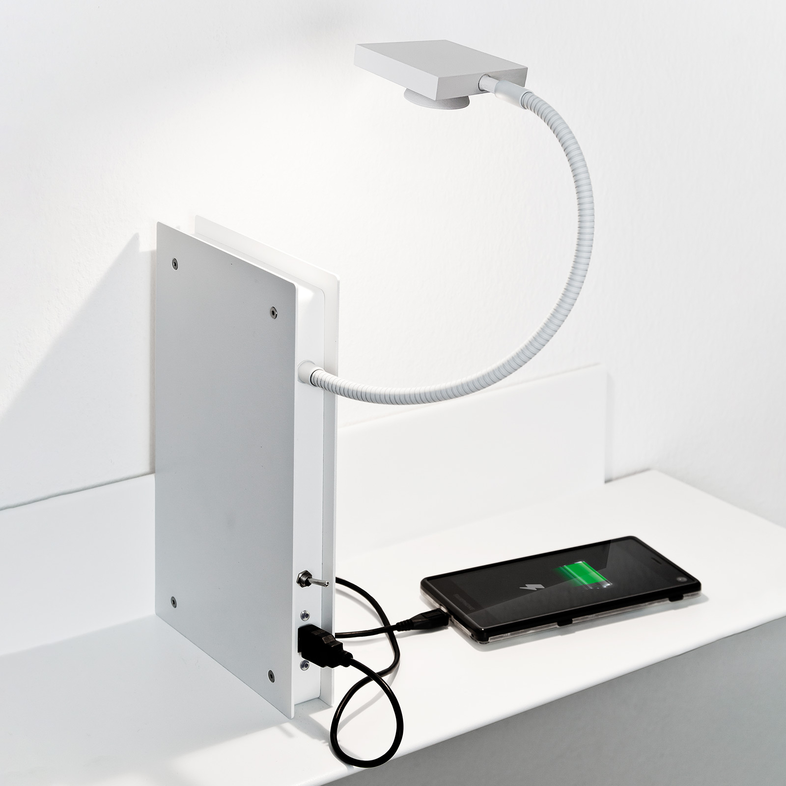 Ingo Maurer Oskar on the Shelf, white, right, for Bedroom, metal, aluminium, 6 W, energy efficiency: A+, W: 50 cm, H: 33 cm
