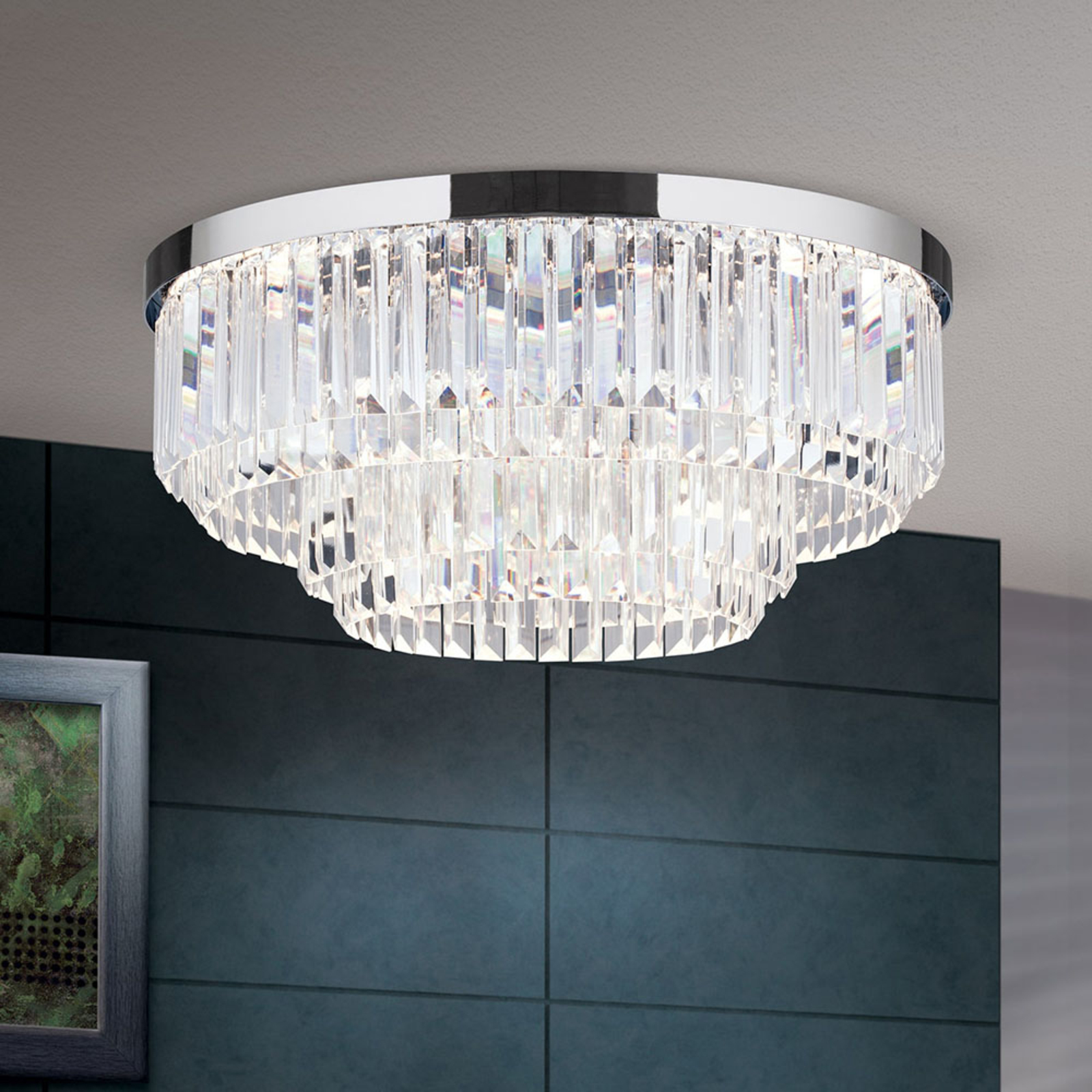 LED-taklampa Prism, krom, Ø 55 cm