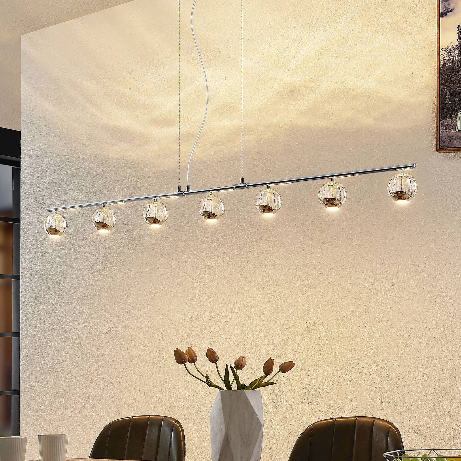 Lucande Kilio -LED-riippuvalo 7-lamppuinen kromi
