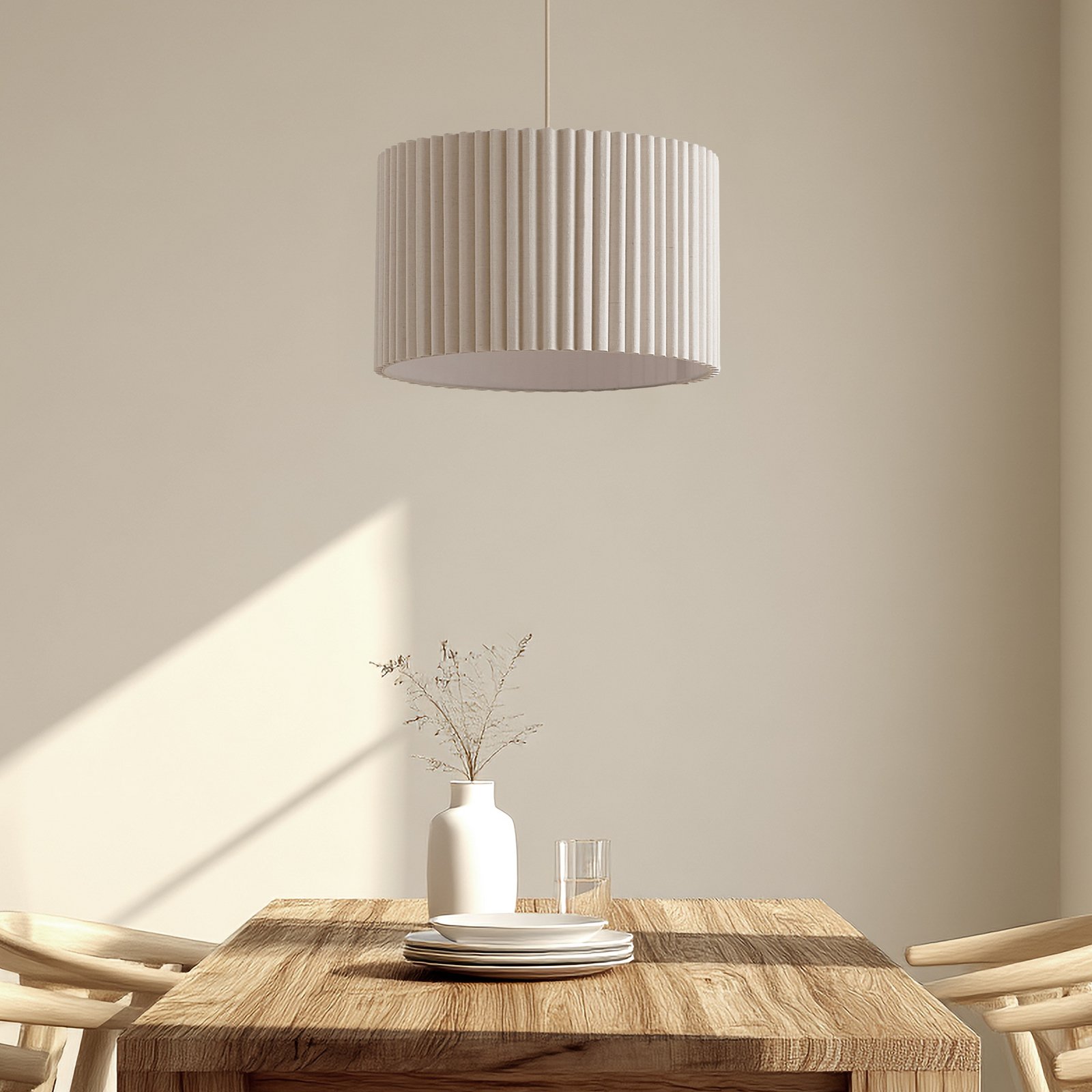 Lindby Hängeleuchte Libbie, Ø 45 cm, Leinen, cremefarben