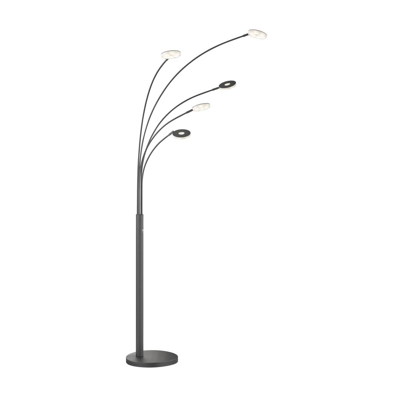 LED-Stehleuchte Dent, schwarz, 225 cm, Metall, CCT, 5-flg.