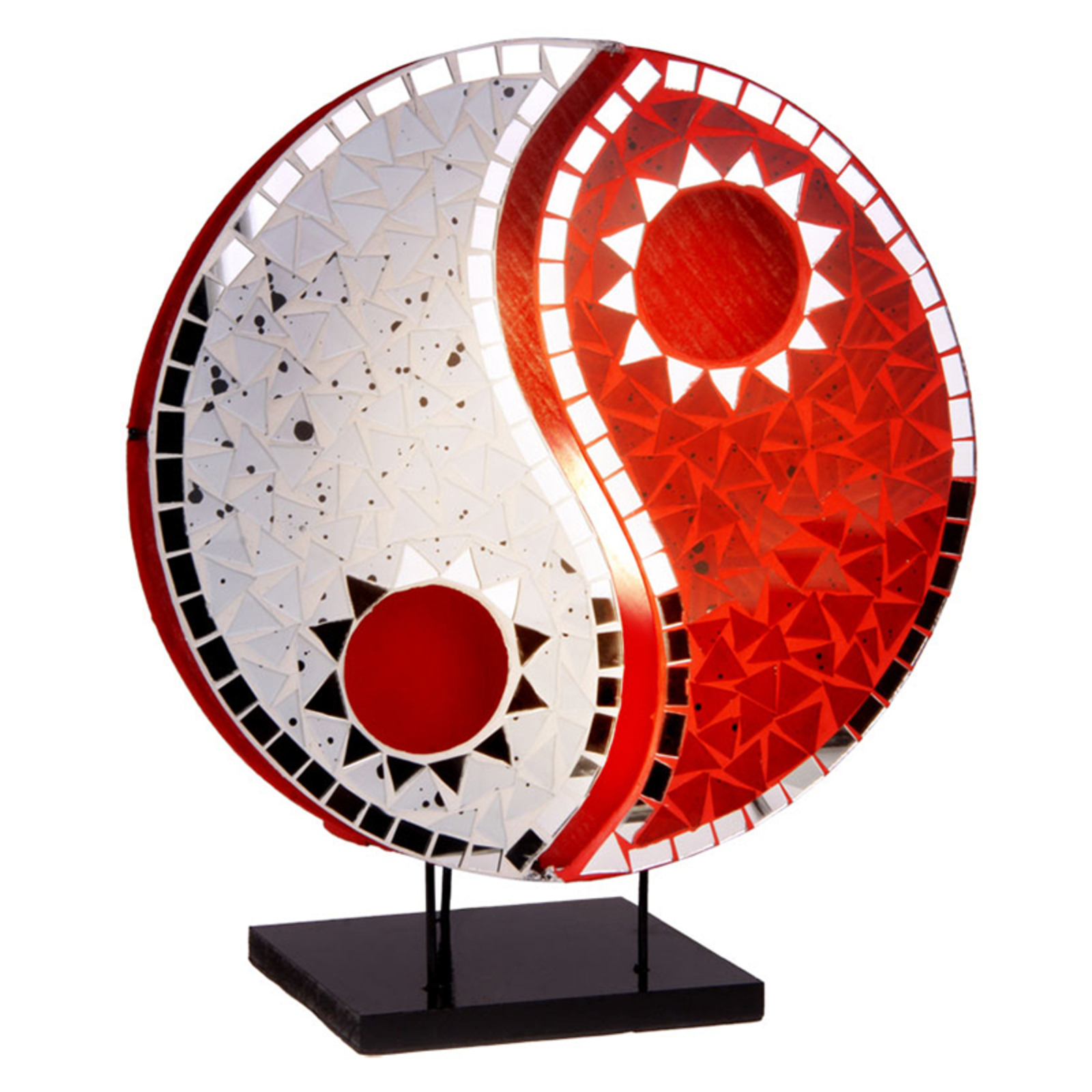 Ying Yang table lamp with mosaic mirror stones red