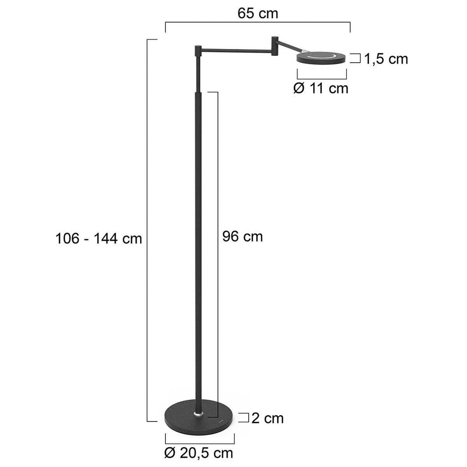 LED dobíjecí stojací lampa Soleil, černá, kov, stmívač