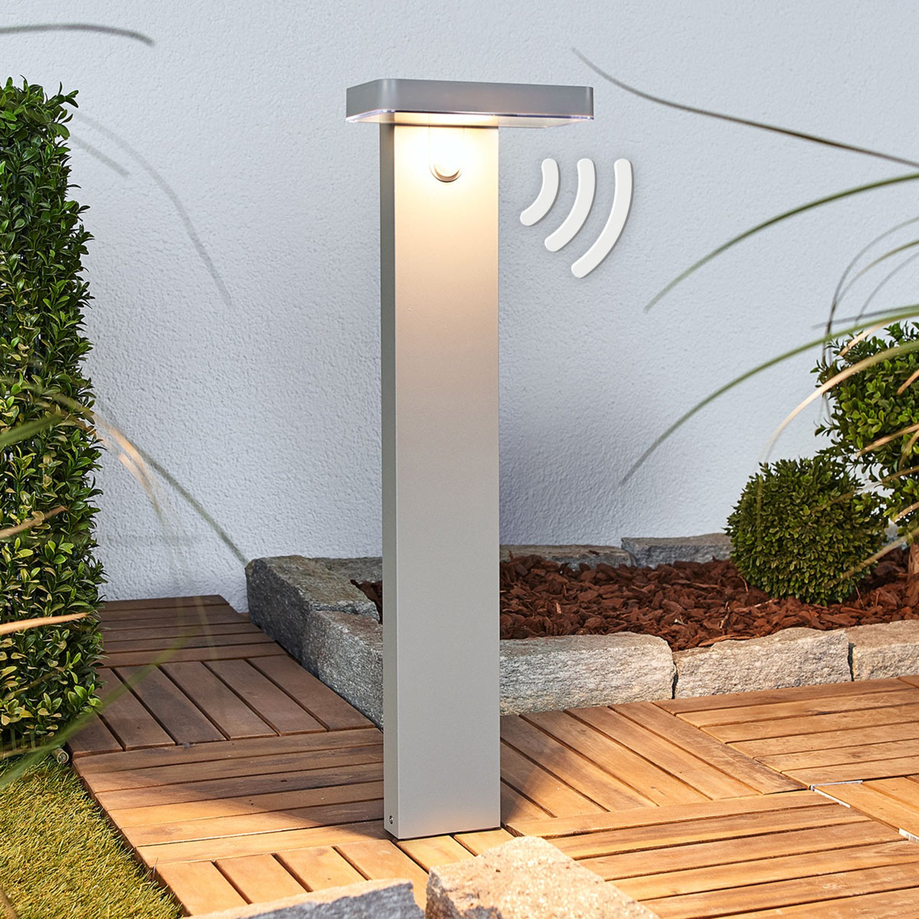 Lindby Maik LED pillar light with sensor, solar-powered, plastic, 2 W, energy efficiency: A+, W: 18 cm, H: 60 cm