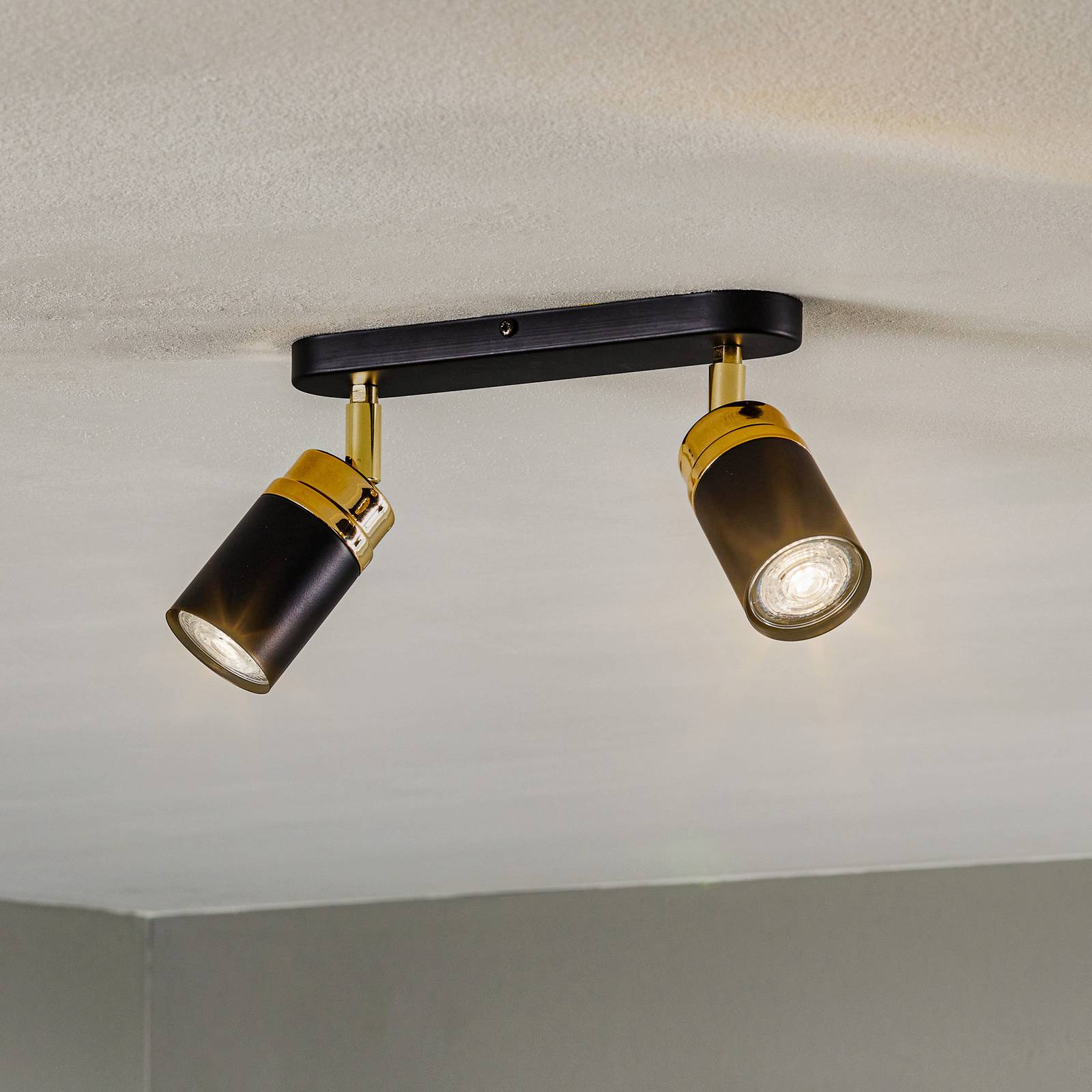 luminex spot pour plafond reno, à 2 lampes, noir/doré