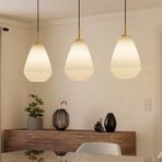 Caprarola hanging light, length 90 cm, sand colour, 3-bulb, glass