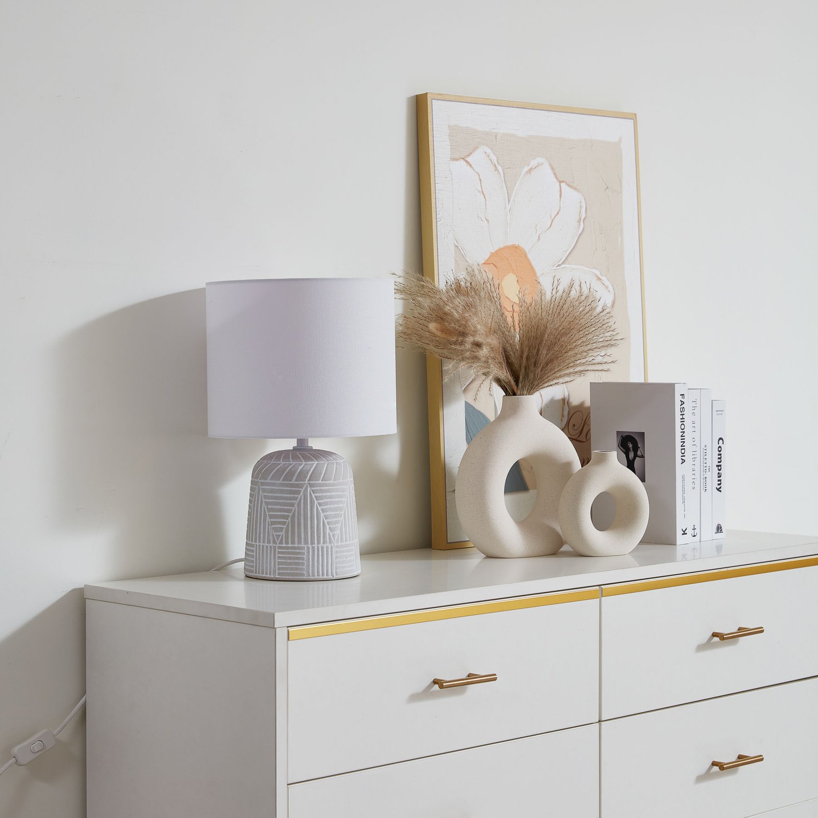 Thalassia Table Lamp Ø26 Grey/White - Lindby