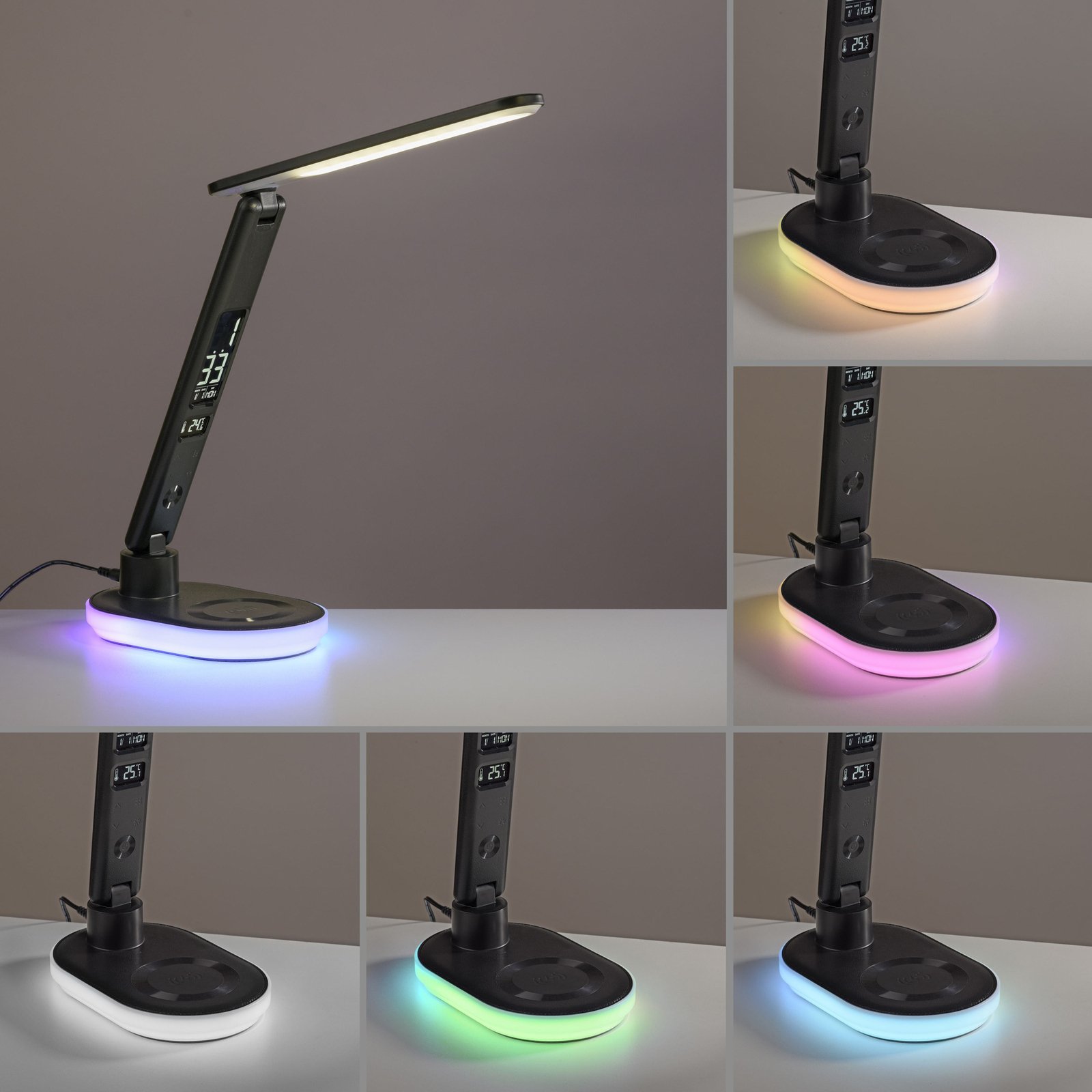 JUST LIGHT. LED-es asztali lámpa Tina, ABS, CCT, RGB, fekete