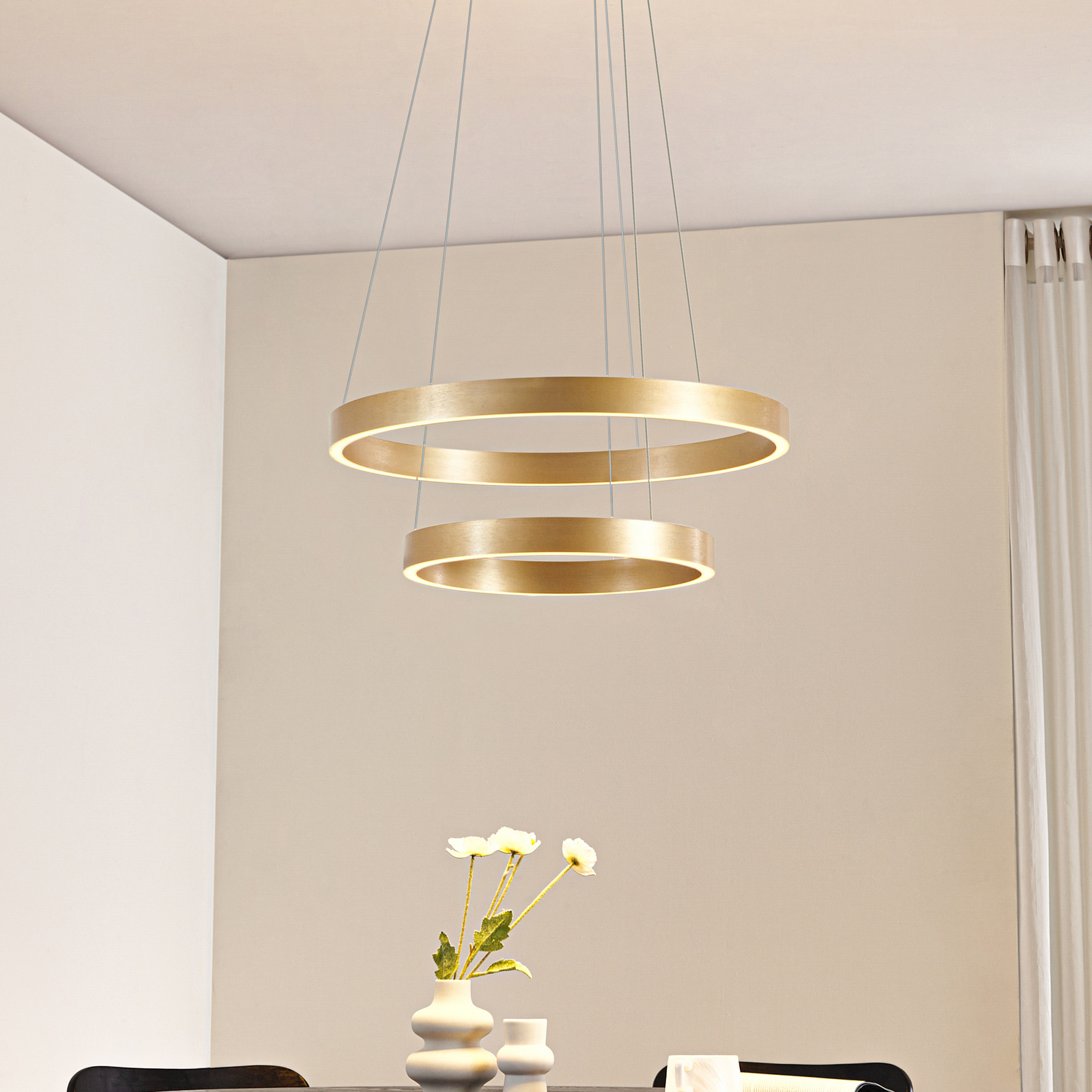 Lucande LED Pendant lamp Yonam, 2-flg., gold