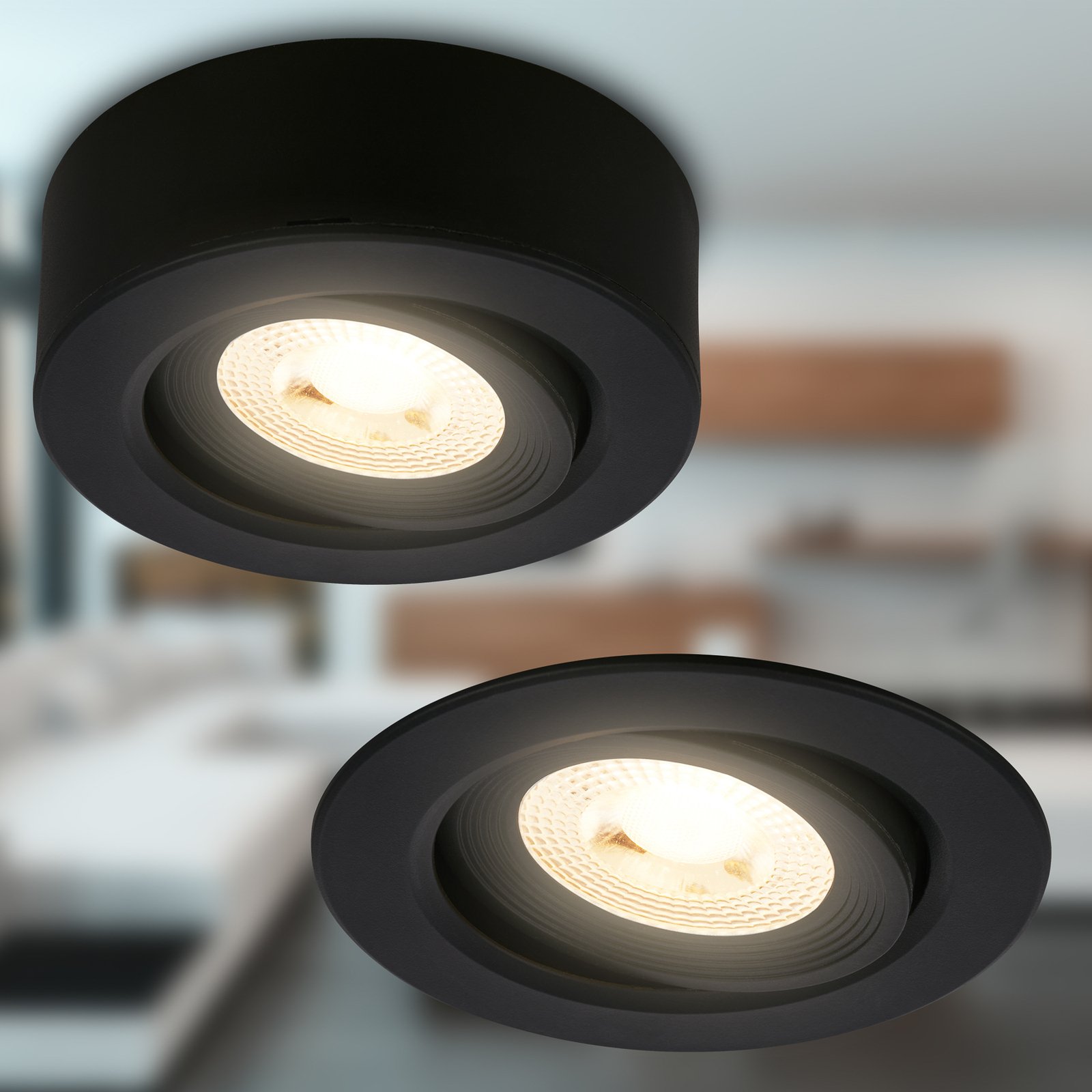 LED recessed light Desi, black, Ø9cm, dimmable, 3000K