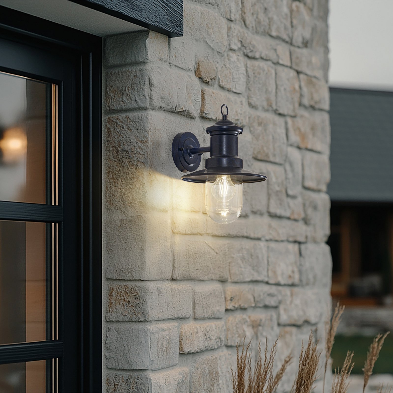 Eloretta væglampe, stål, sort, E27, IP44 - Lindby Eloretta væglampe, stål, sort, E27, IP44 - Lindby