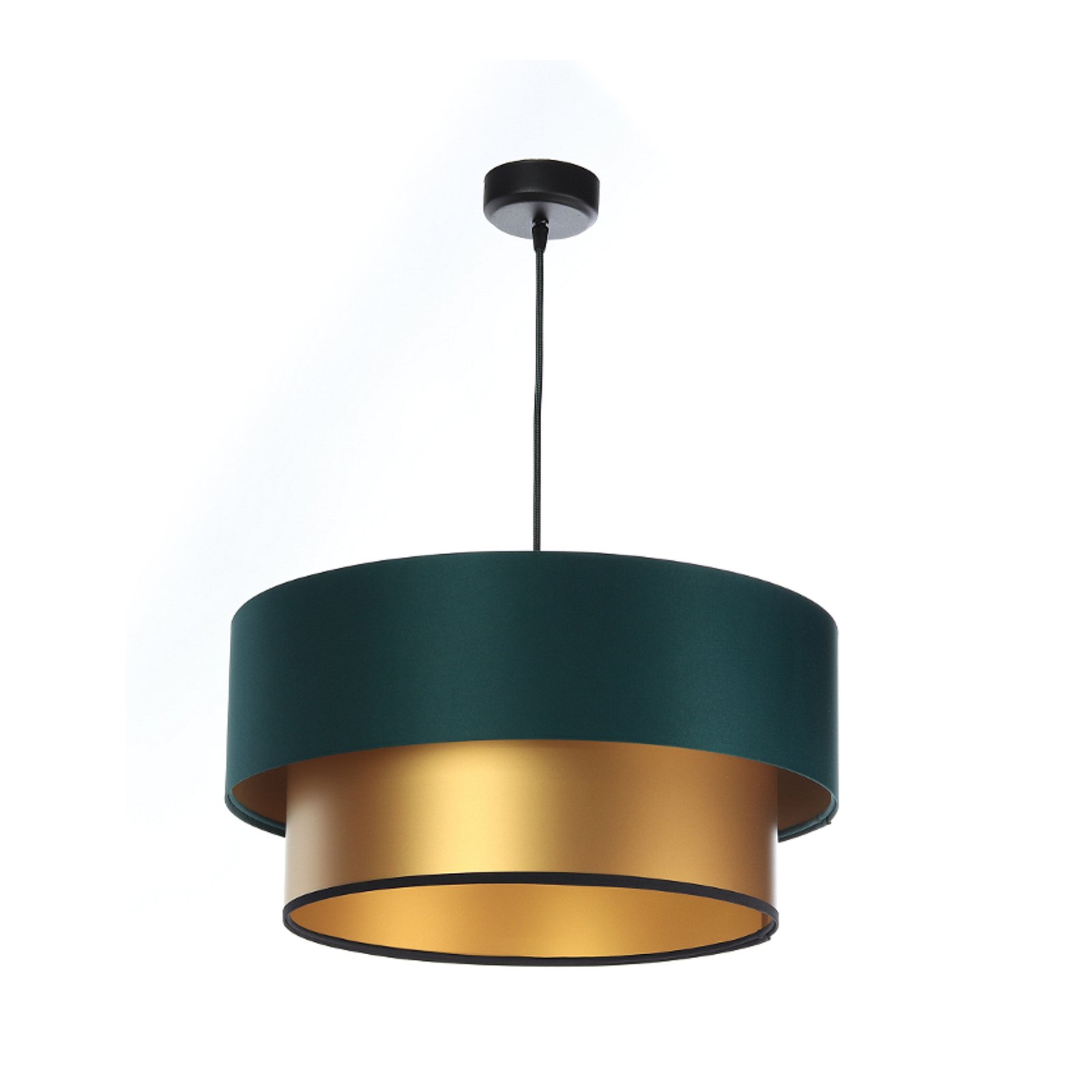 Dorina pendant light with double shade, green/gold