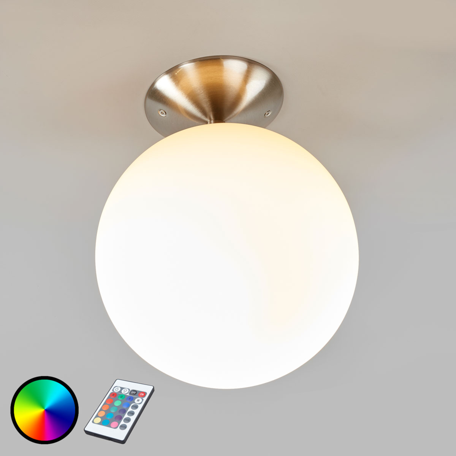 EGLO Semi-flush ceiling lamp Rondo-C LED RGBW, for Living / Dining Room, steel, glass, E27, 7.5 W, energy efficiency: A, H: 31.5 cm