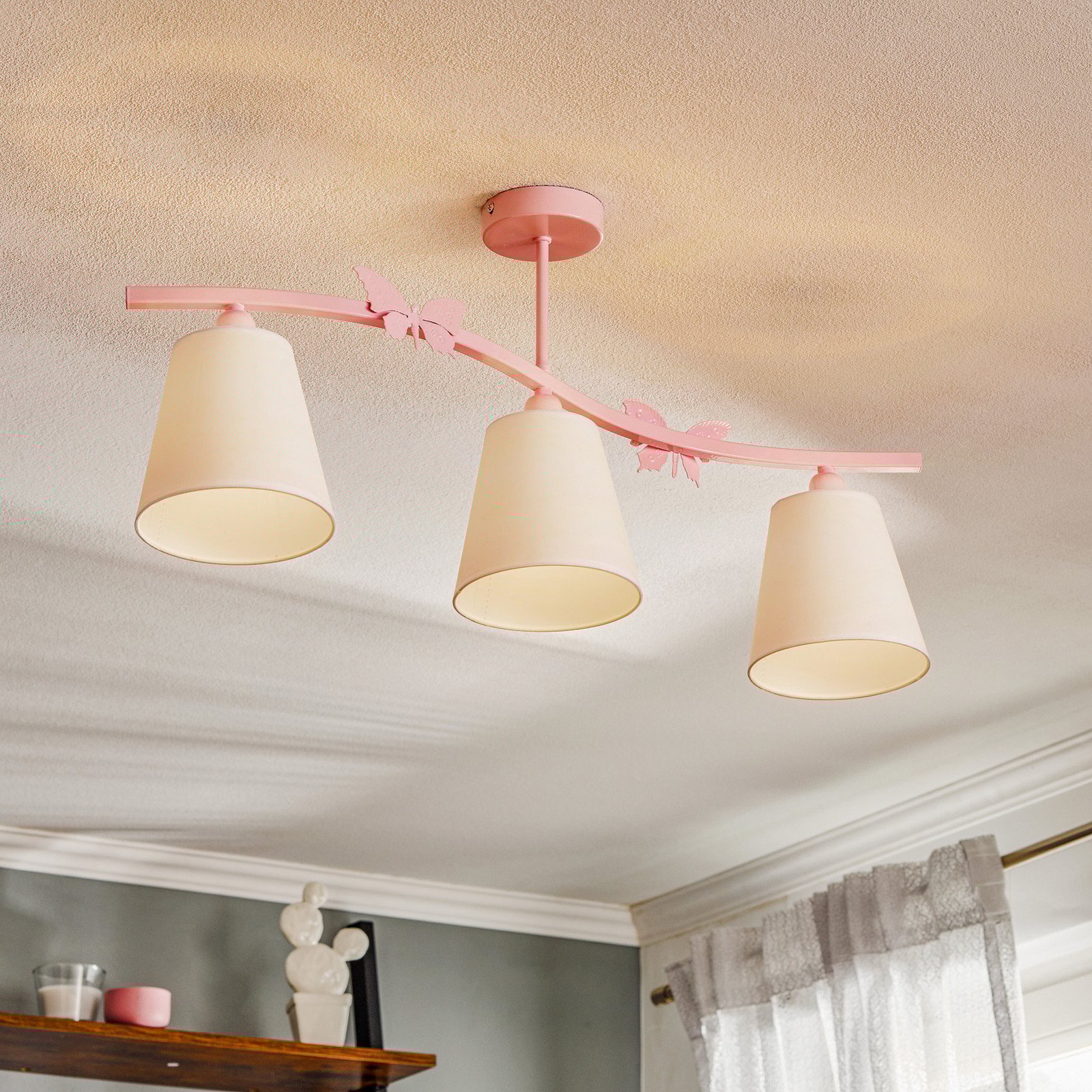 Eko-Light Plachetă Alice roz trei abajururi din pânză albă - Camera de zi / sufragerie - Viața tânără - alb roz - Țesătură / Textil