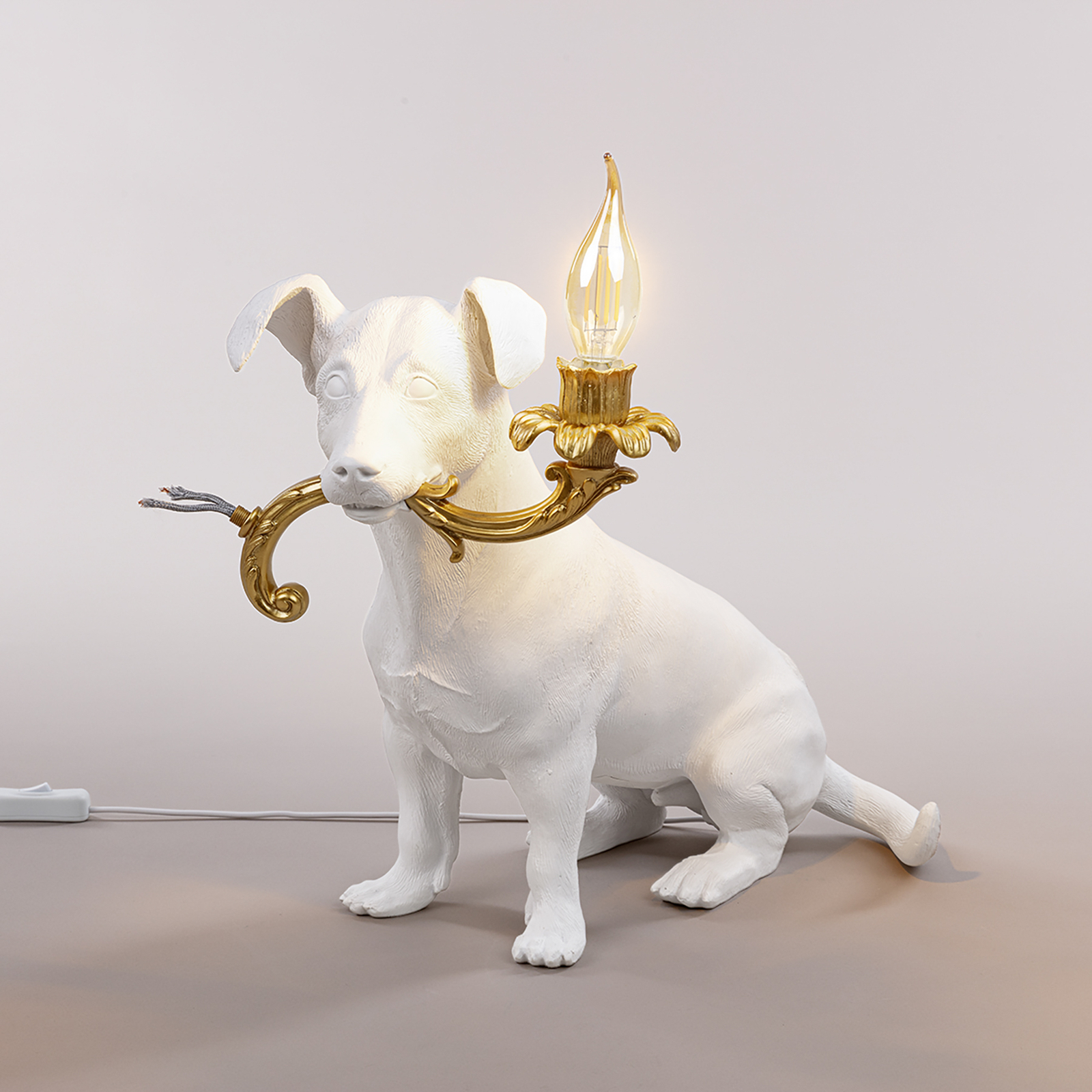 LED decoratie-tafellamp Rio, hond in wit