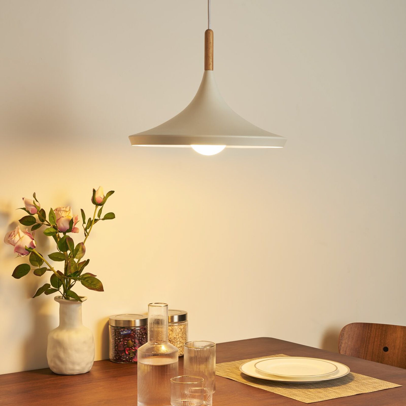 Pauleen hanglamp, wit/hout | Lampen24.be