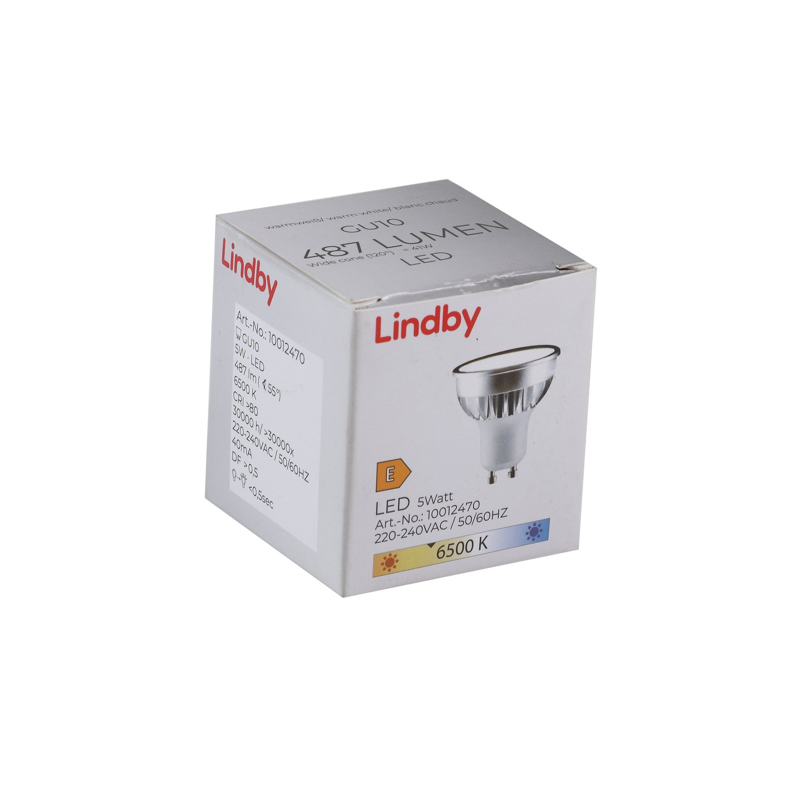 Refletor LED Lindby, GU10, 5 W, opalino, 6.500 K, 55°
