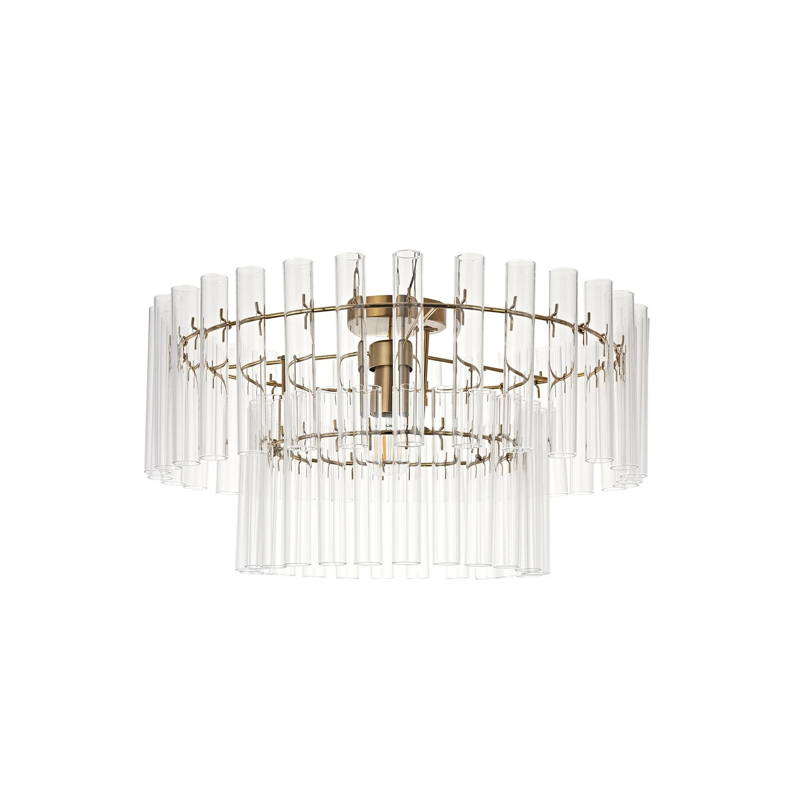 Plafoniera Lucande Leanna, trasparente/ottone, Ø 54 cm, vetro