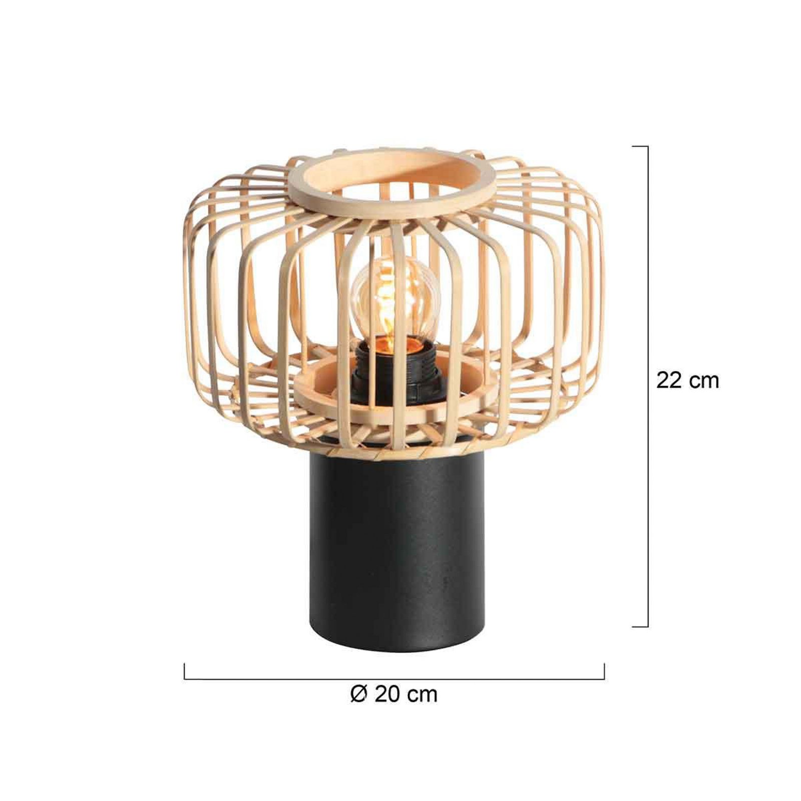 Bloeba table lamp, black/natural, metal, wood, E27