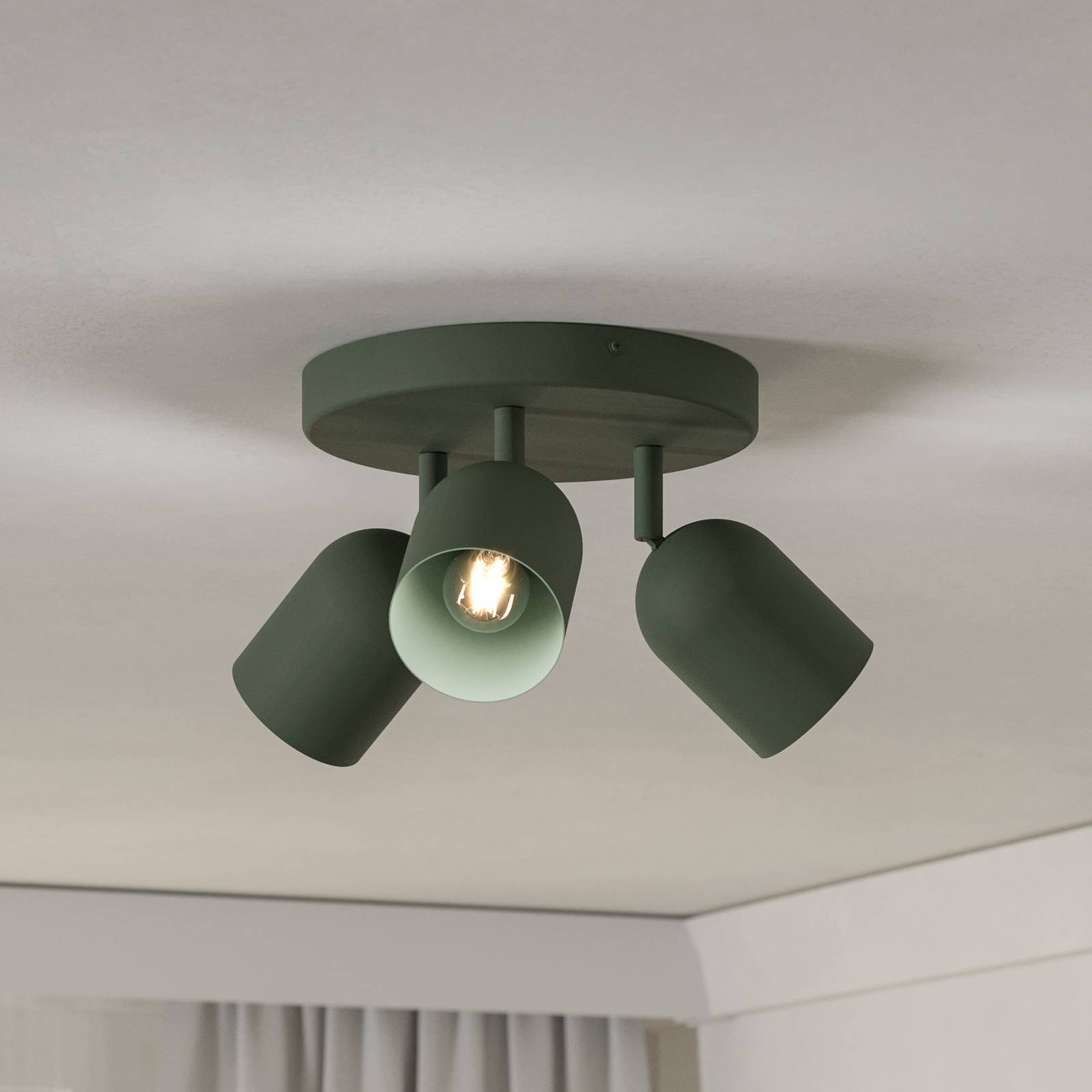 EGLO Spot pour plafond Tilston, vert foncé, Ø 25 cm, à 3 lampes, acier