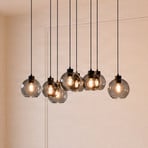 Cubus pendant light, 95 cm long, 8-bulb, smoky grey, glass