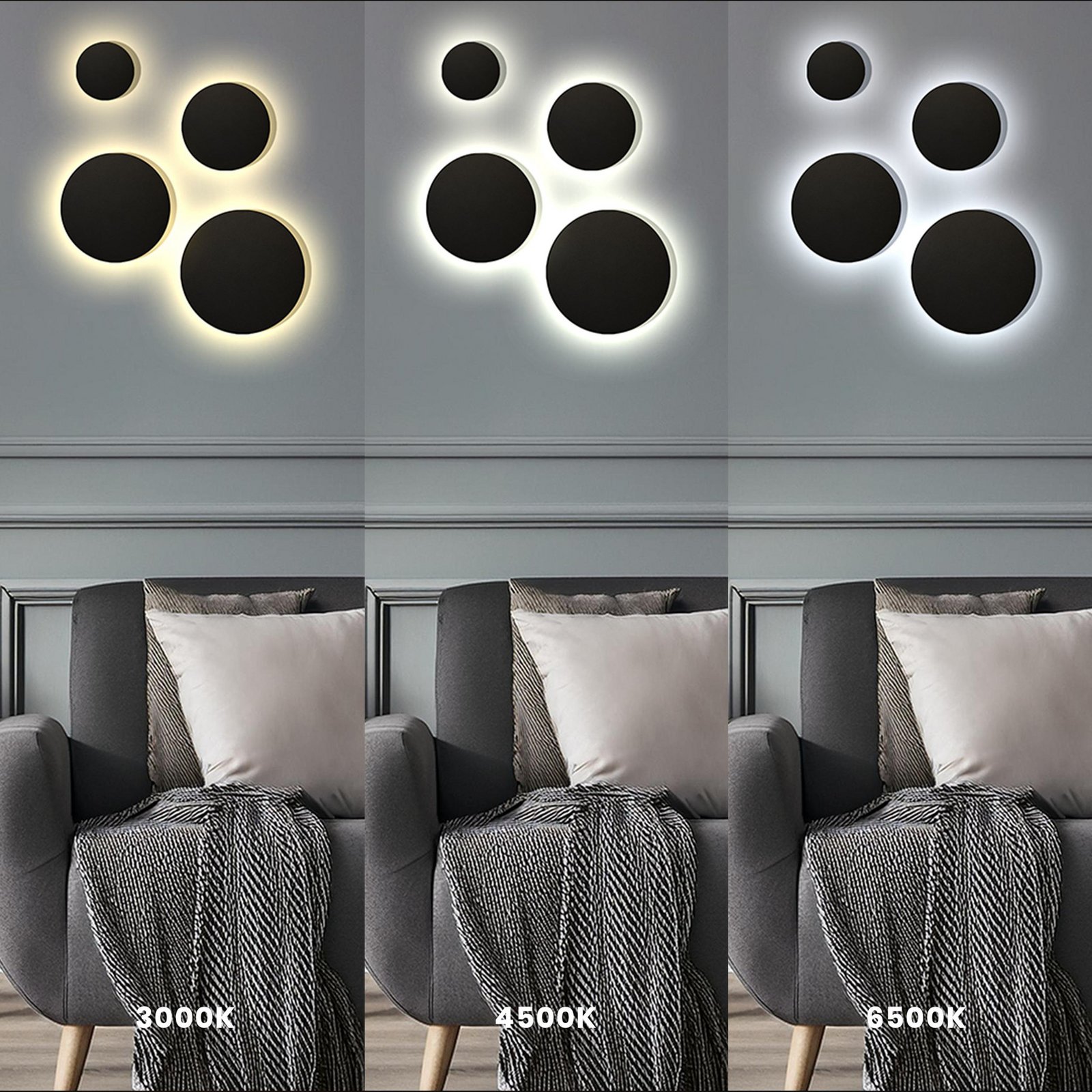LED-Wandleuchte Disk, Ø 25cm, schwarz, Kunststoff, IP65, CCT