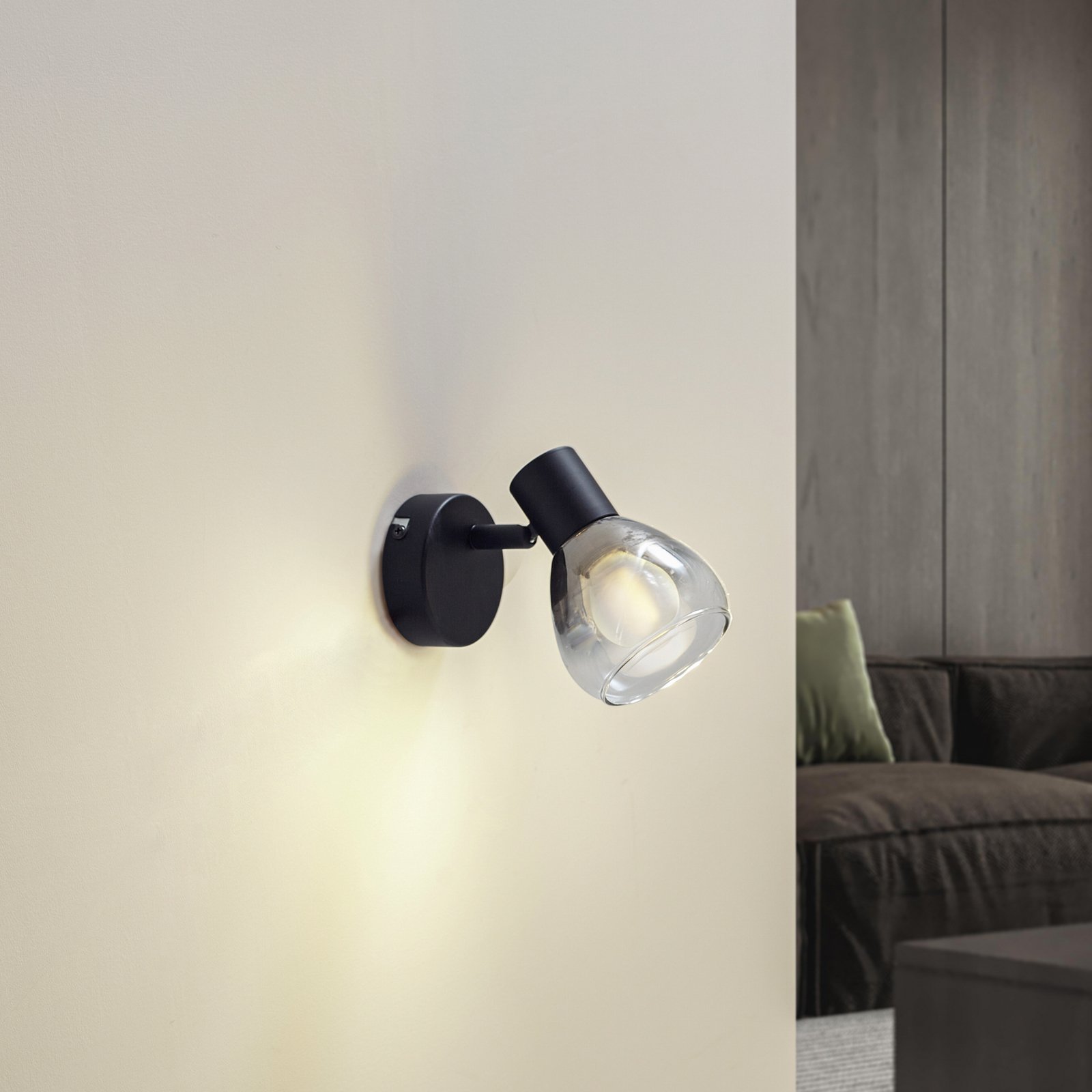 Lindby Pendura wall light, Ø 9 cm, black, glass