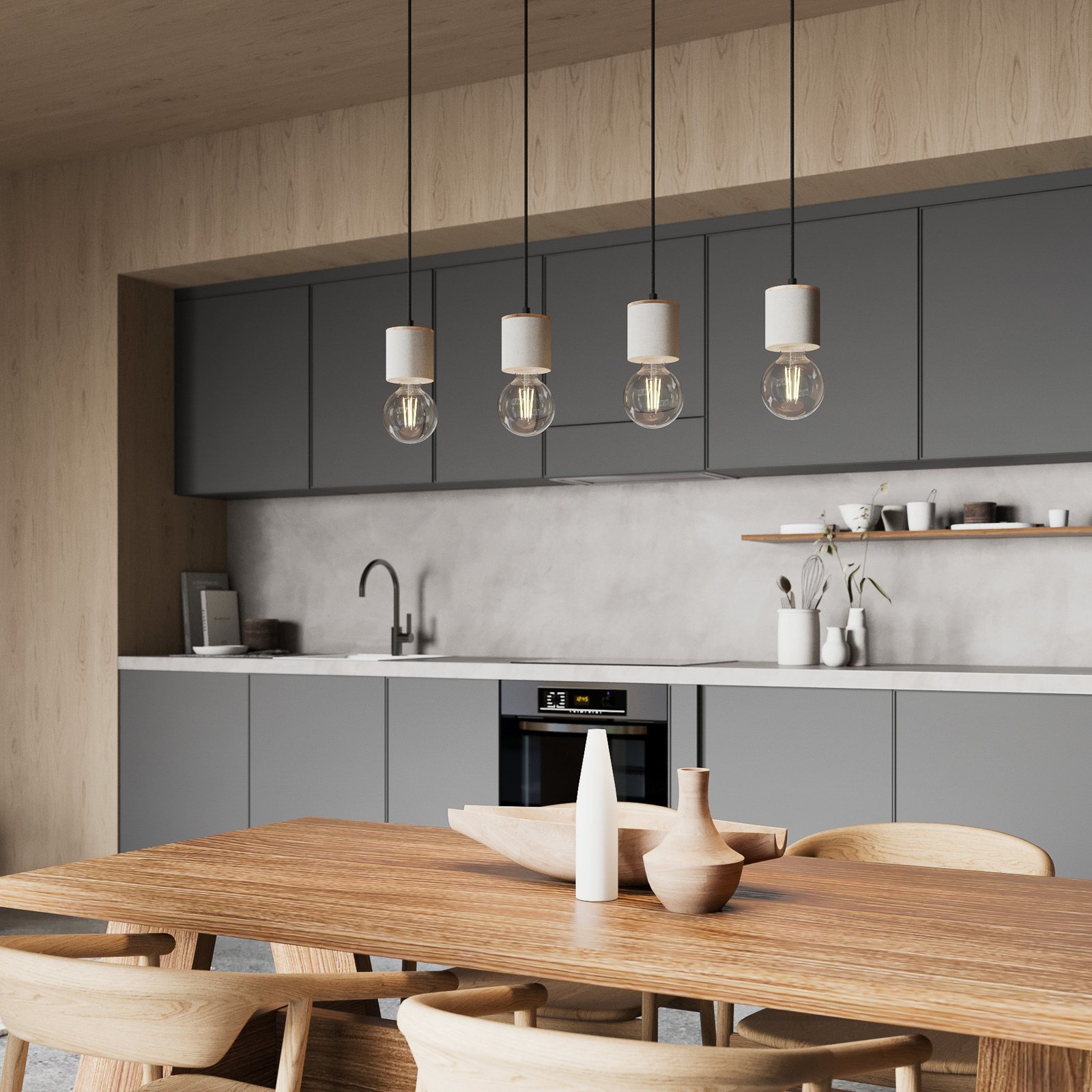Jasper 4 Hanglamp Wood/Black/Grey - Envostar
