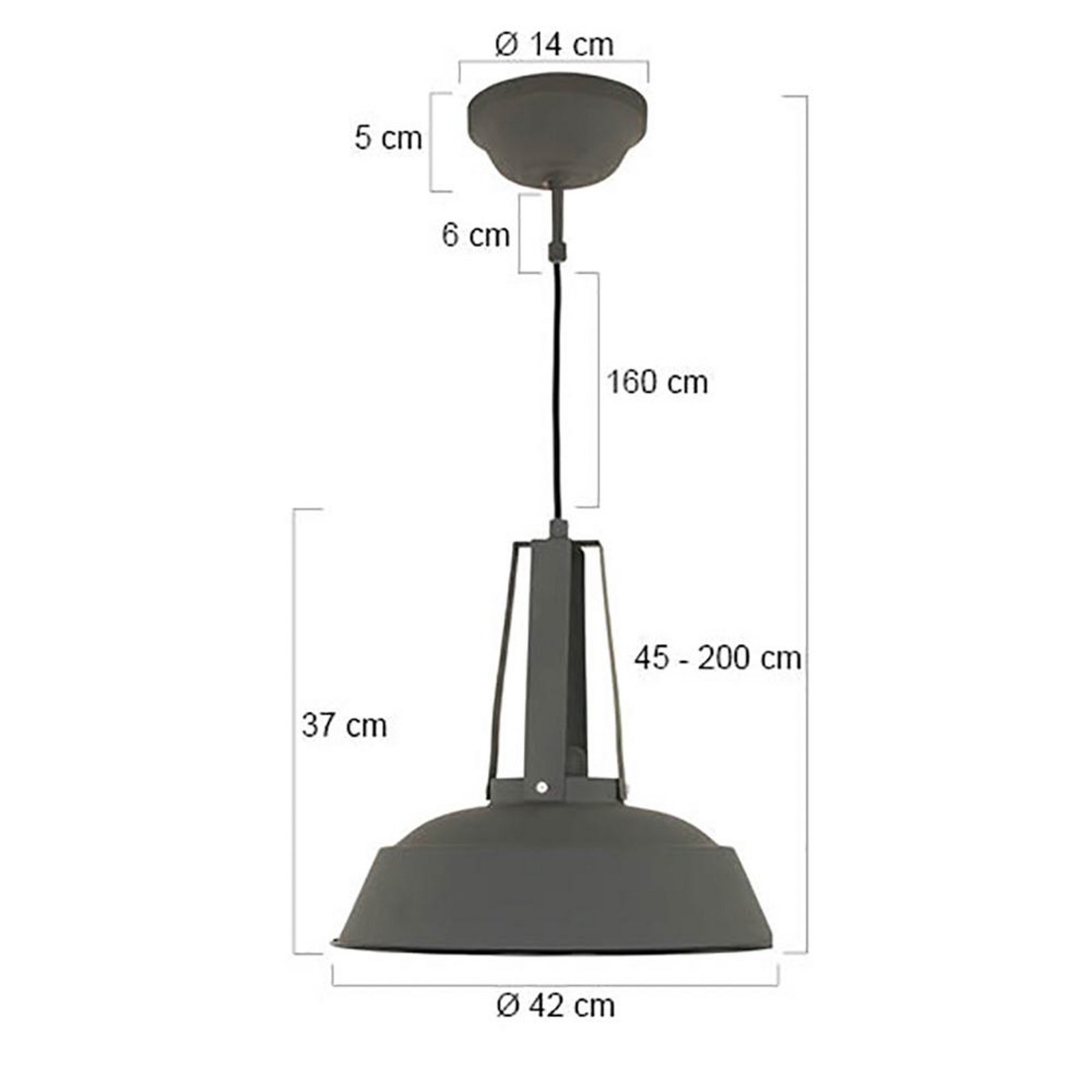 Eden pendant light, grey, metal, E27 socket