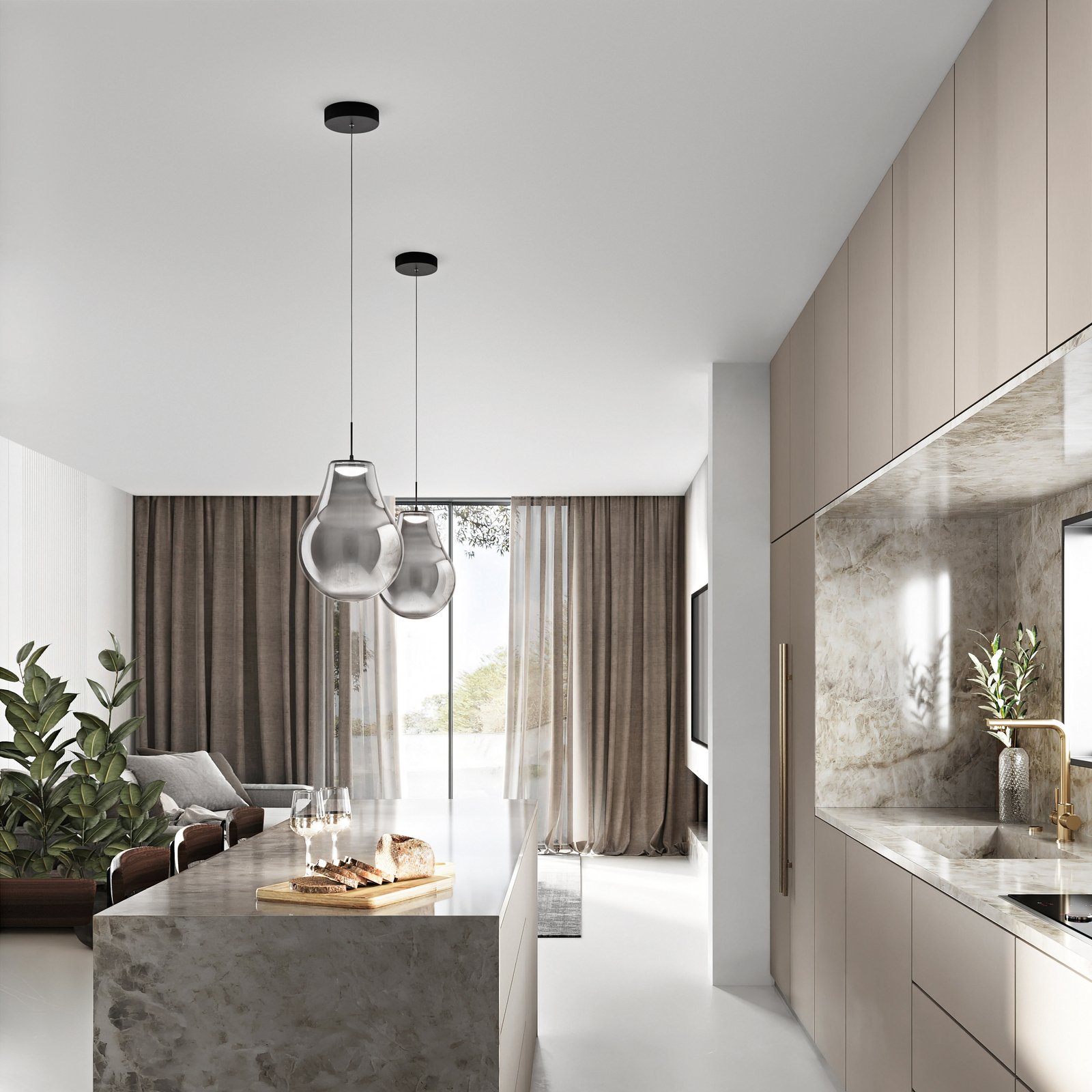 Noa LED pendant light, grey, glass, Ø 25 cm, CCT, dimmable