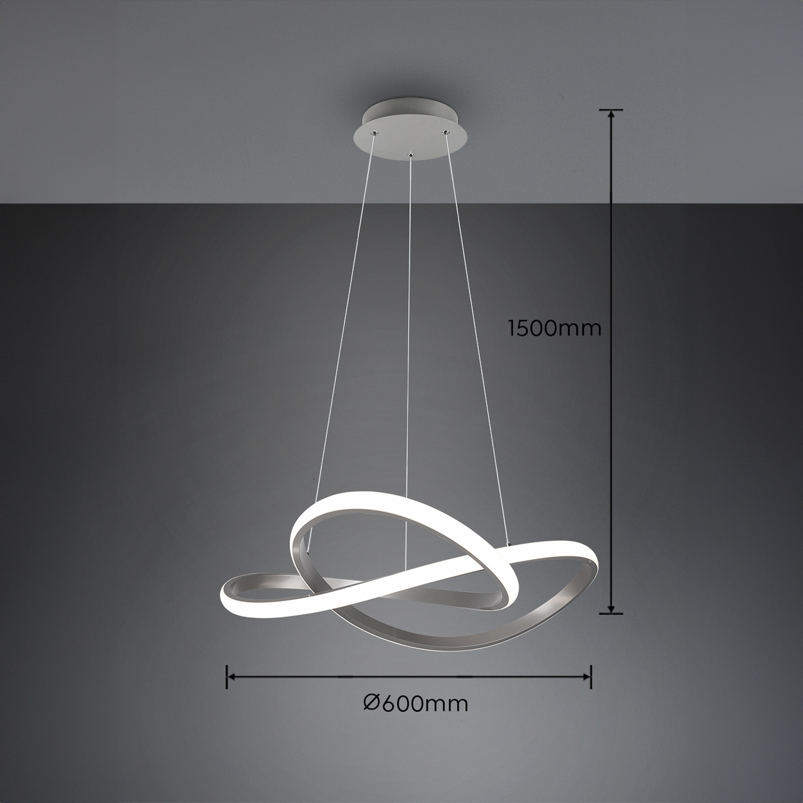 LED hanging light Course, matt nickel, 4,000 K, Ø 60 cm, metal