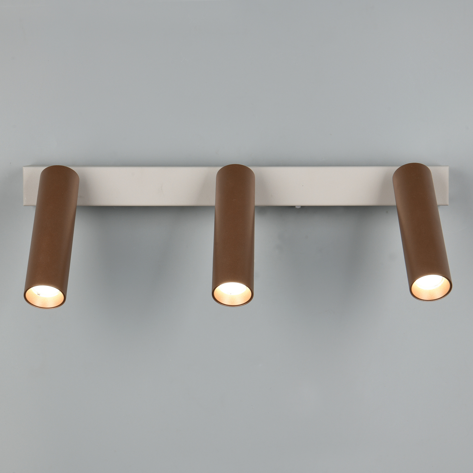 LED stropné bodové svetlá Ambala. Dĺžka 44 cm, sivá/hnedá, 3-pl. LED stropné bodové svetlá Ambala. Dĺžka 44 cm, sivá/hnedá, 3-pl.