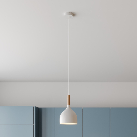 Noak hanging light 1-bulb, white/natural wood